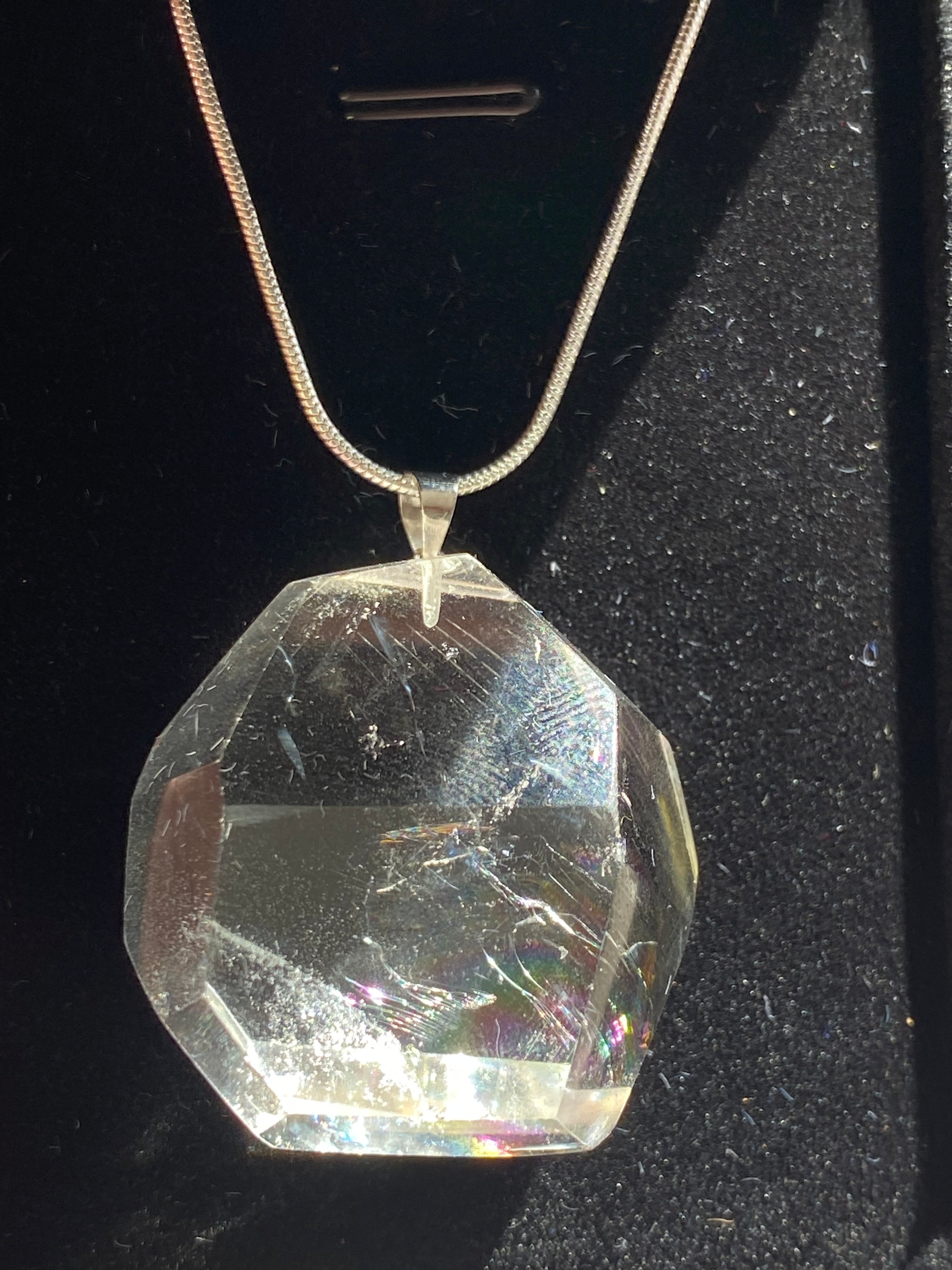 Clear quartz crystal grade AAAA silver necklace