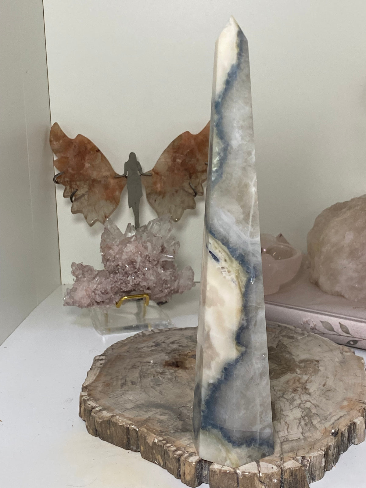 Natural  blue and white Fluorite Crystal tower