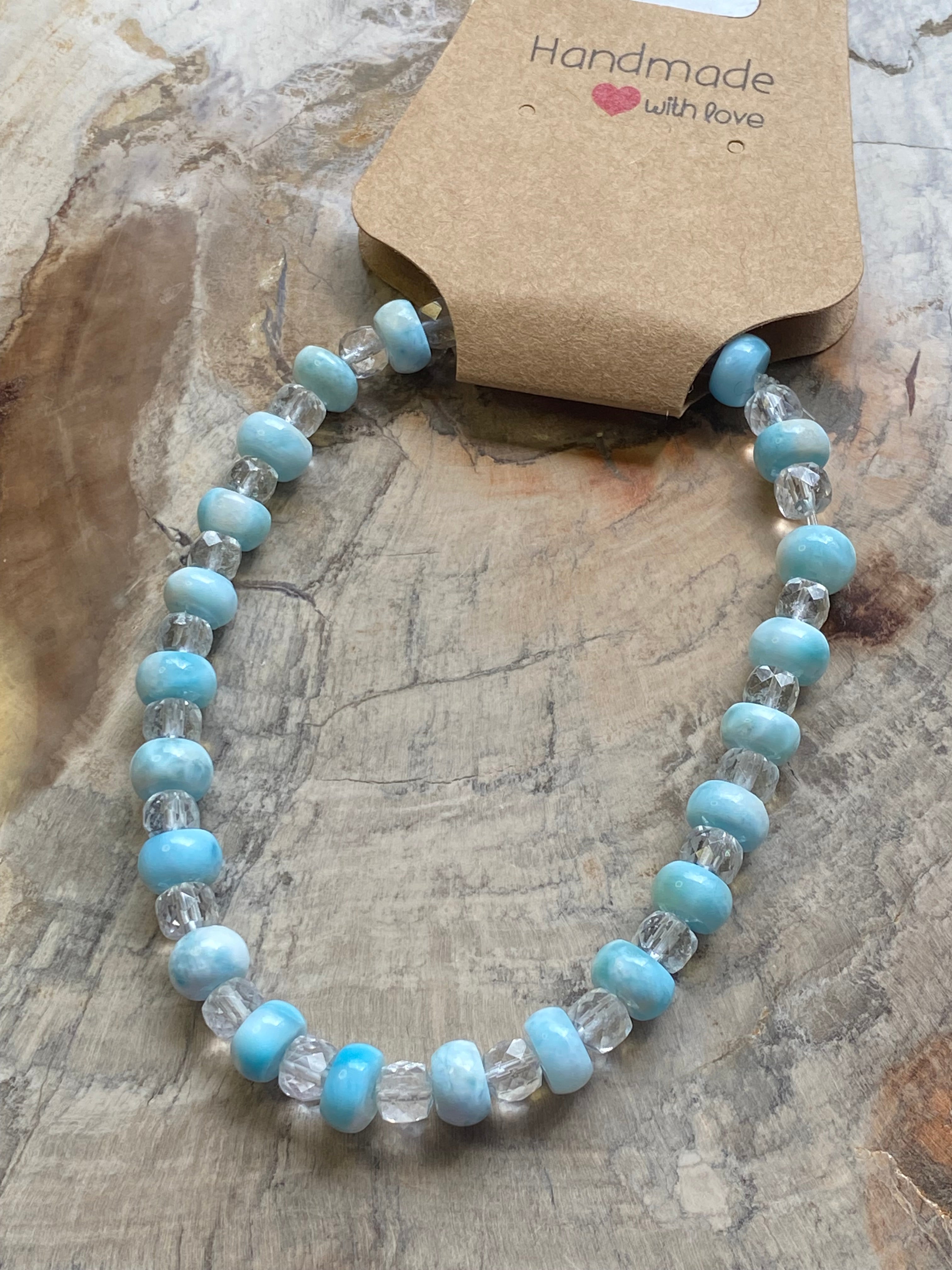 Larimar crystal with quartz crystal bracelet