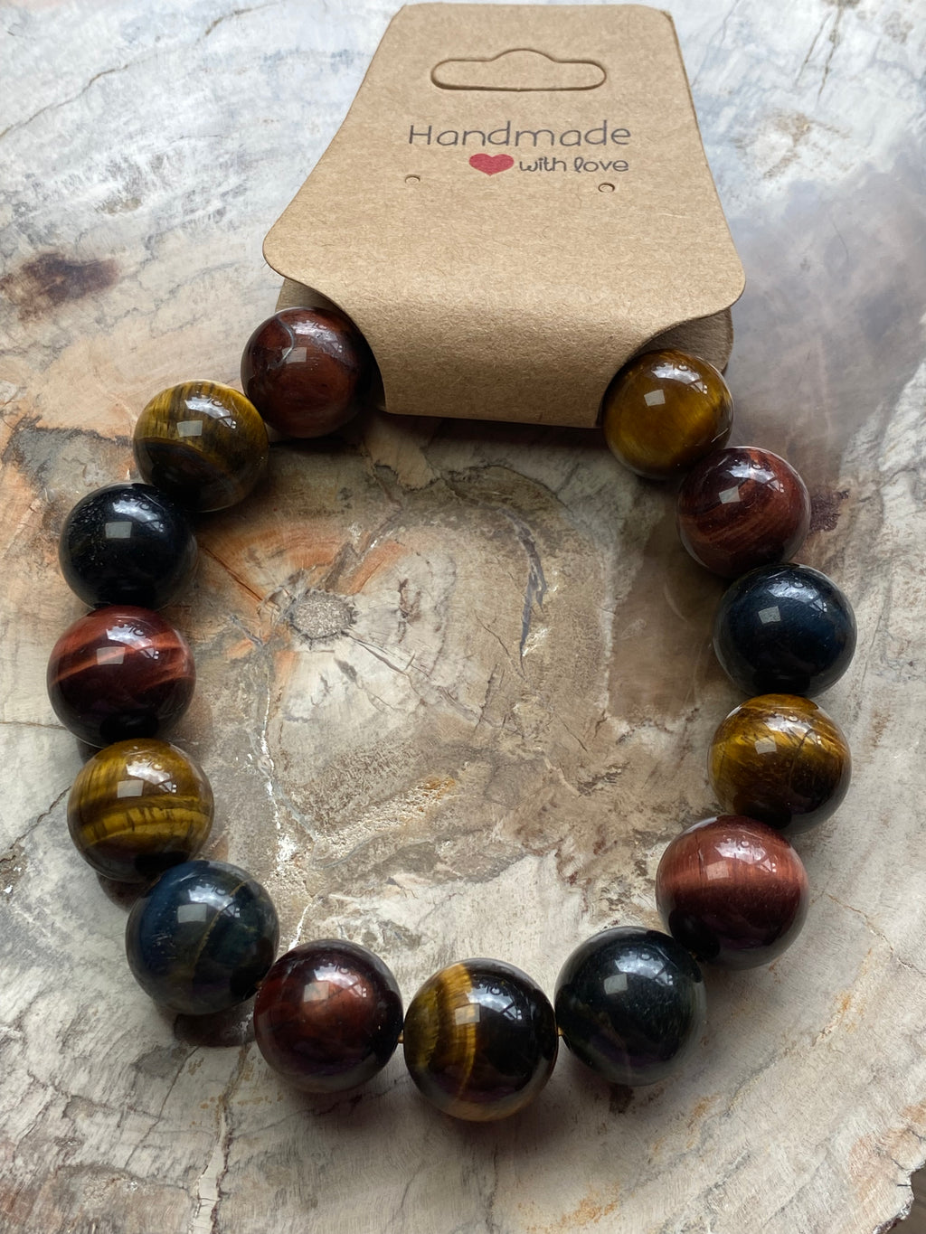 Red yellow and blue tigers eye crystal bracelet 12mm