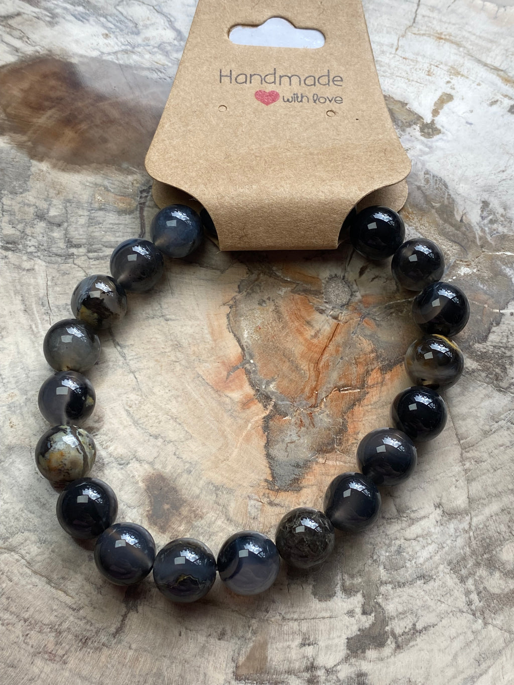 9mm black flower agate crystal bracelet