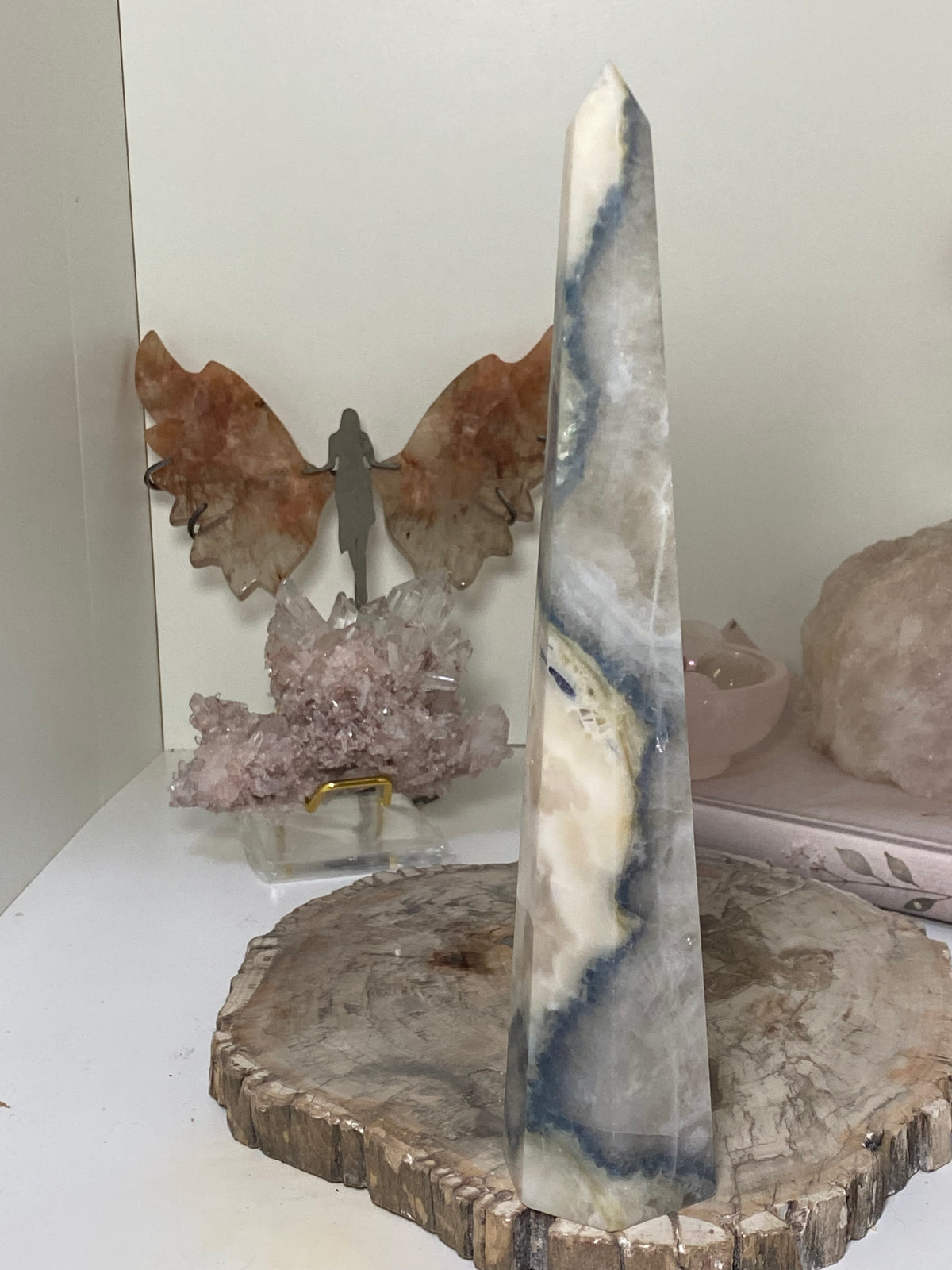Natural  blue and white Fluorite Crystal tower