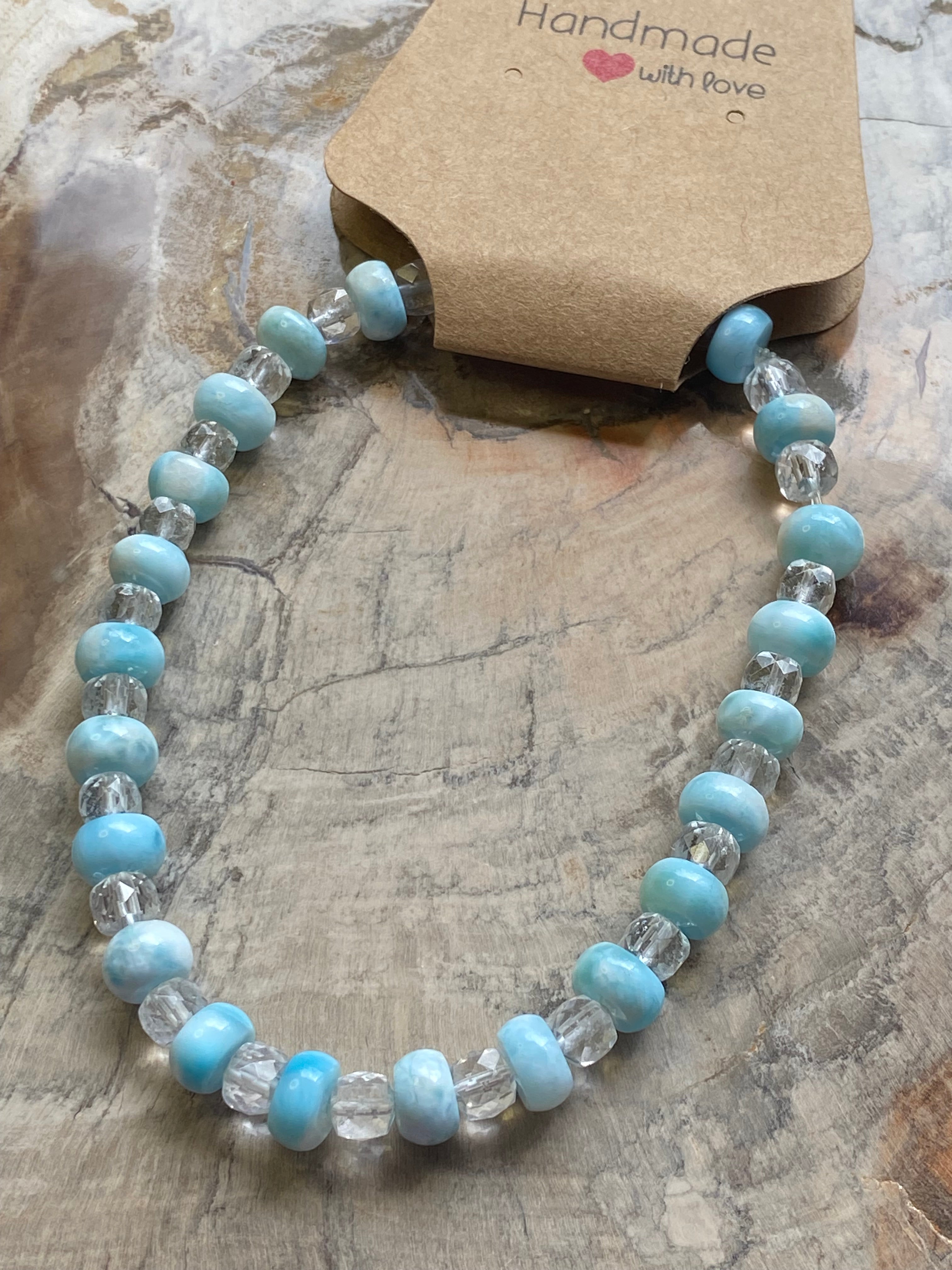 Larimar crystal with quartz crystal bracelet