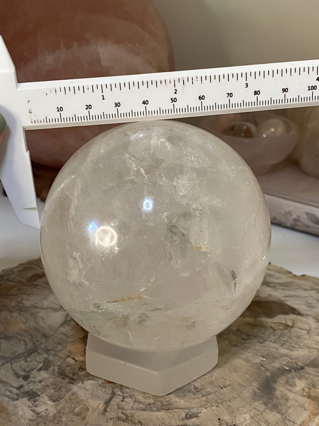 Large clear quartz crystal sphere with Garden