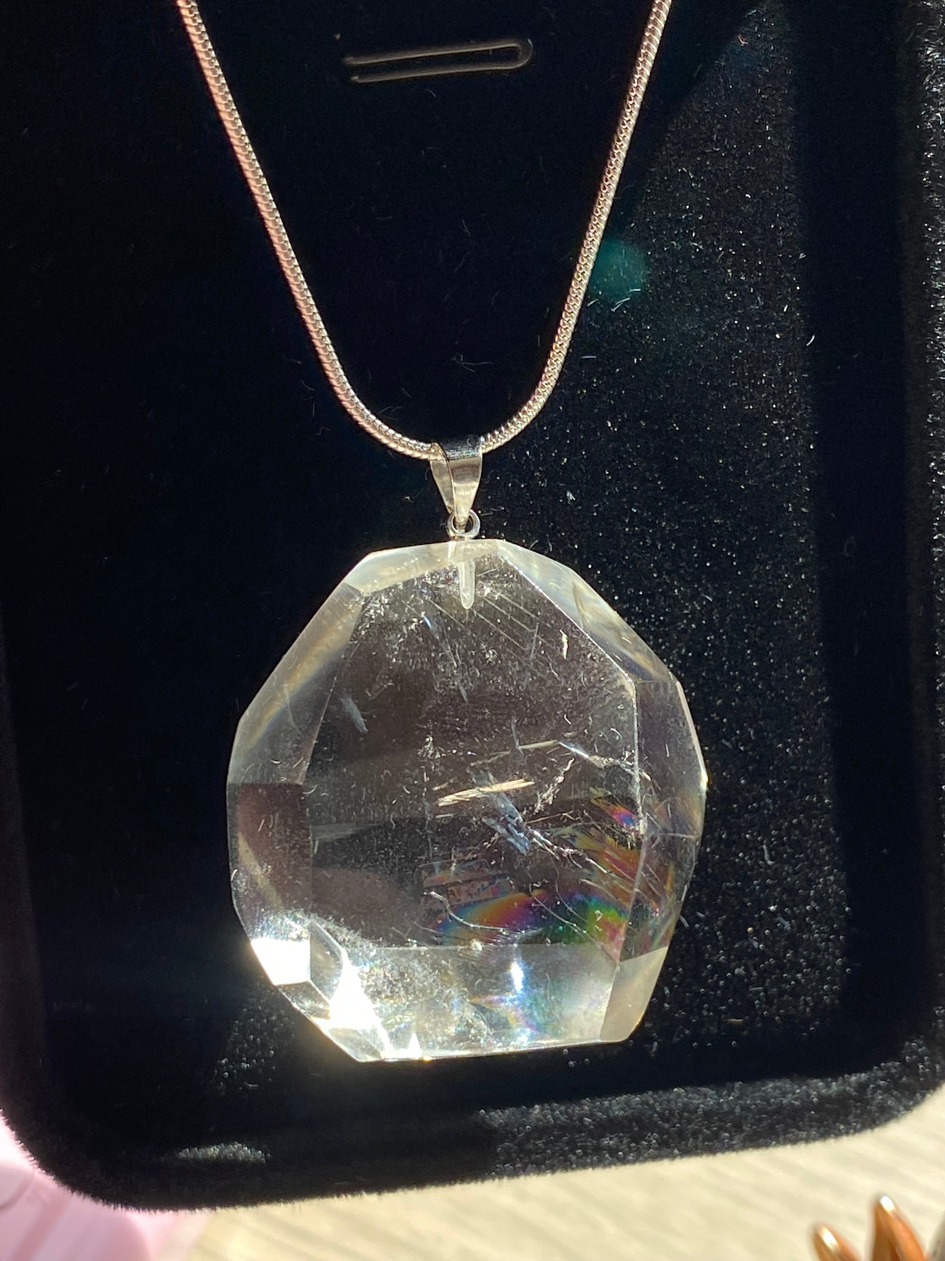 Clear quartz crystal grade AAAA silver necklace
