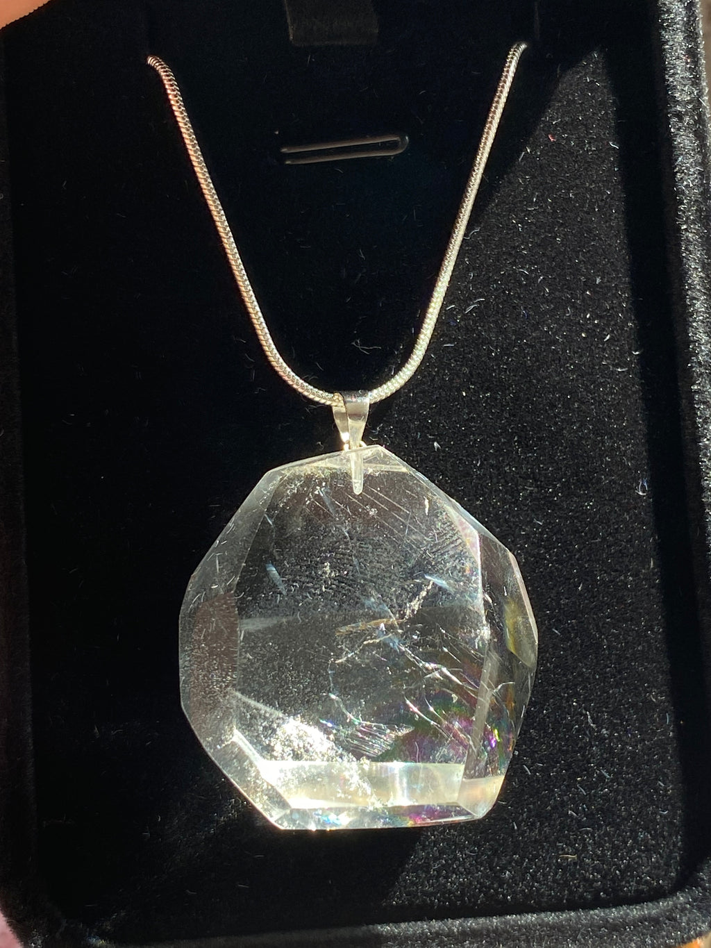 Clear quartz crystal grade AAAA silver necklace