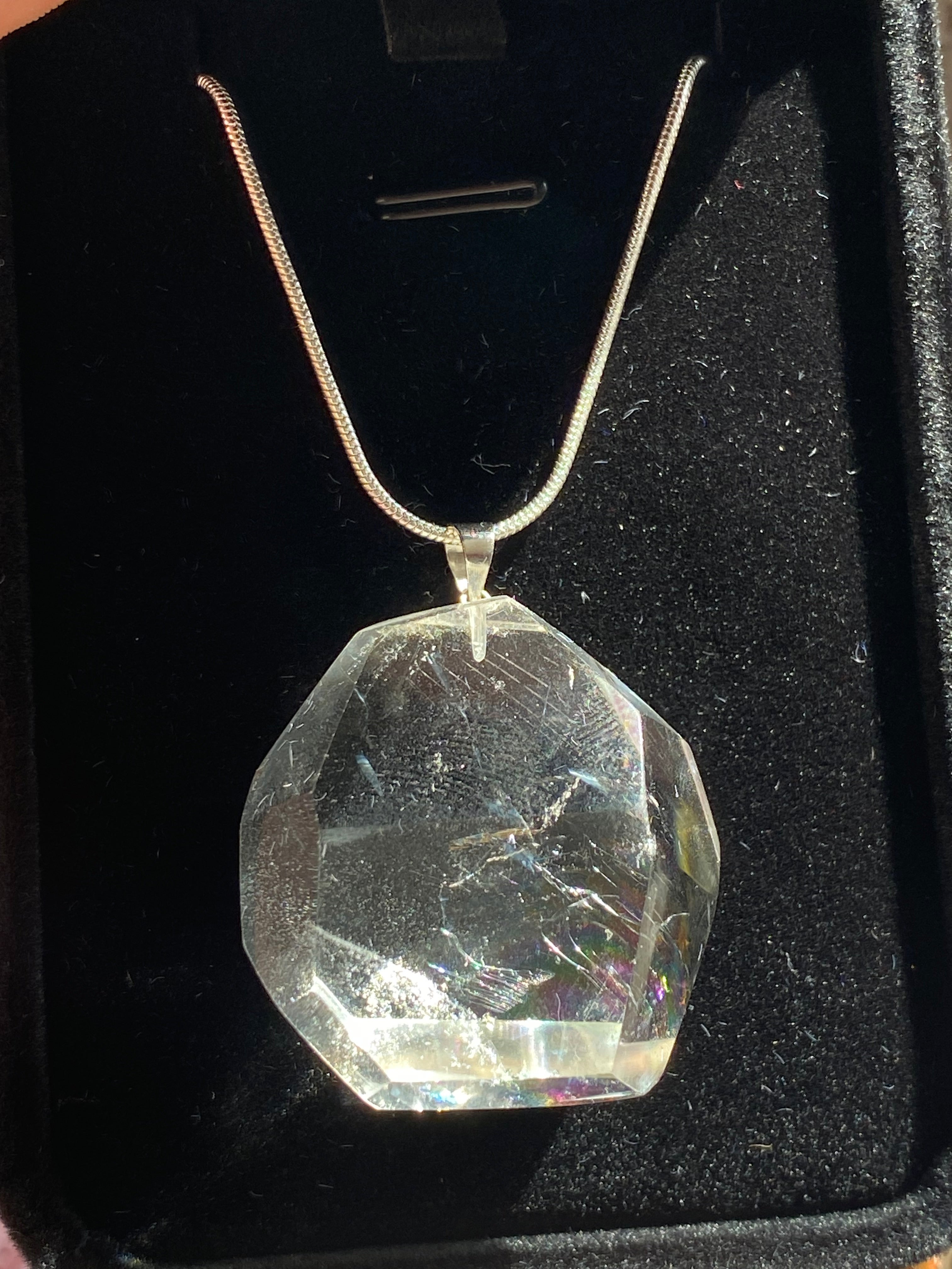 Clear quartz crystal grade AAAA silver necklace
