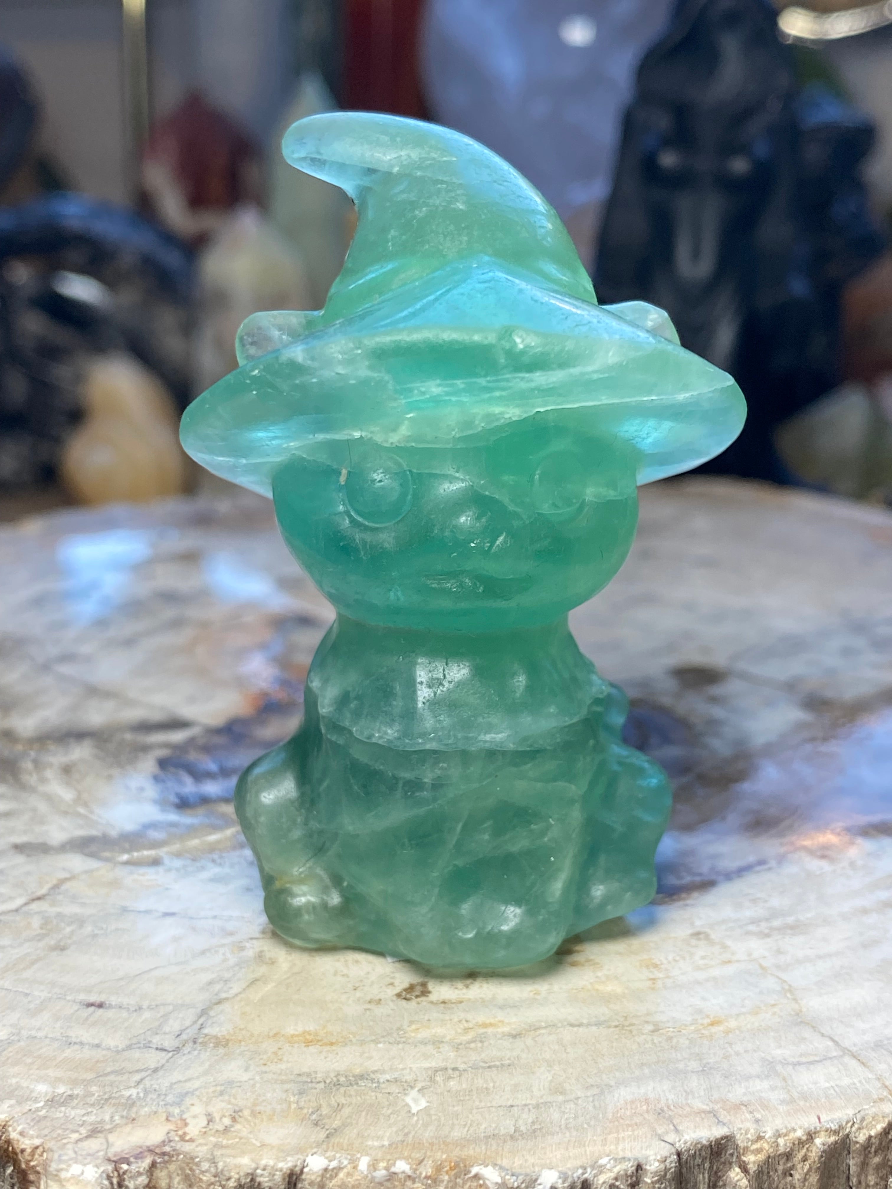 Fluorite crystal witch cat Halloween carving