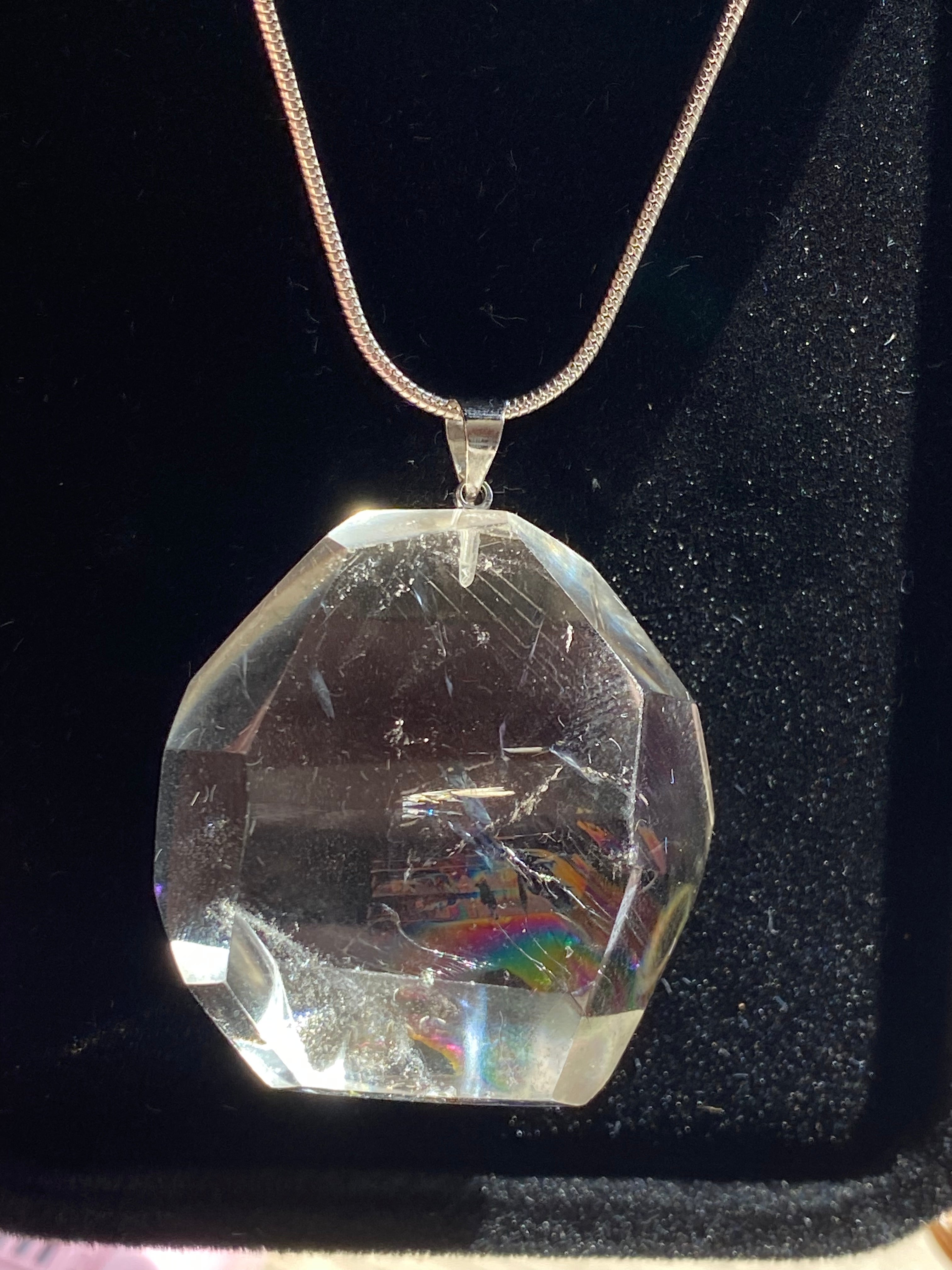 Clear quartz crystal grade AAAA silver necklace