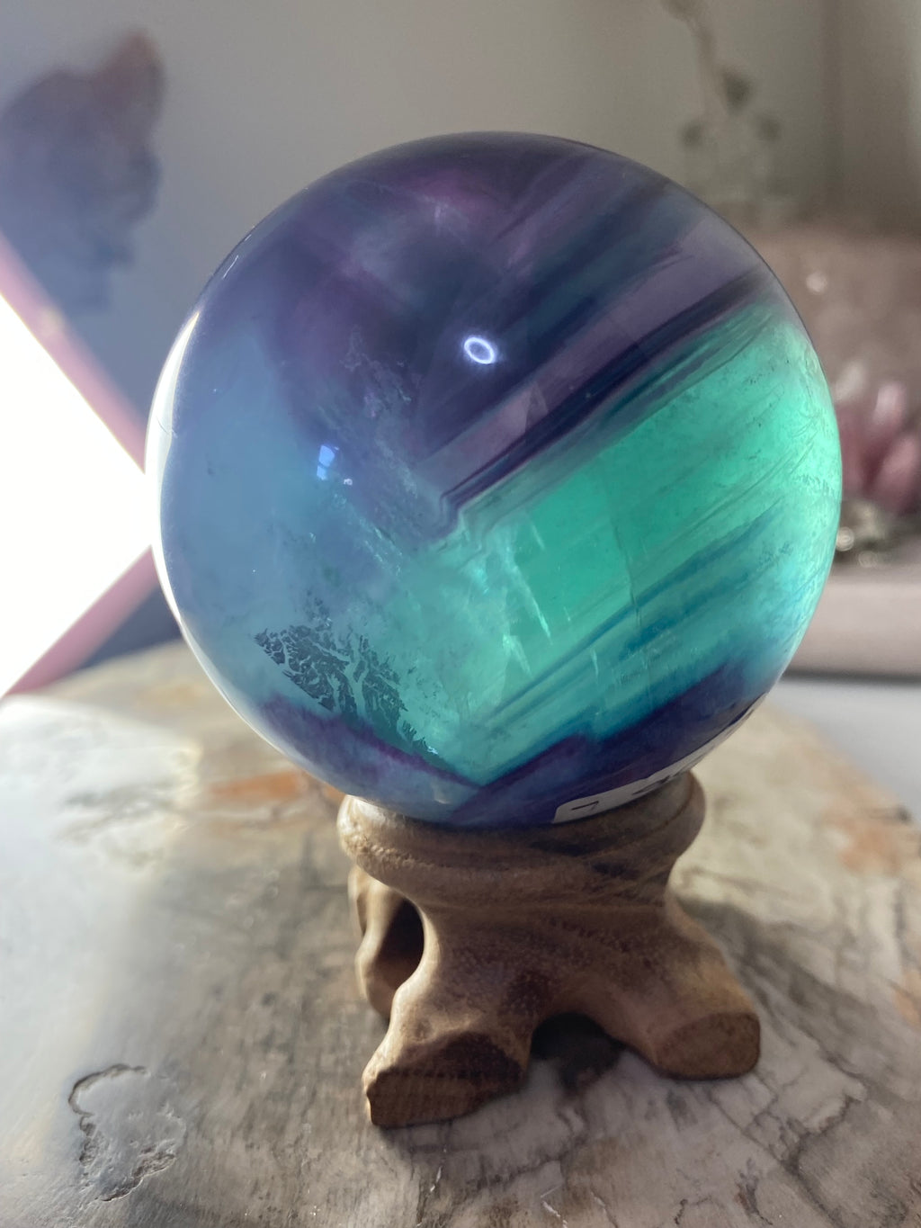 Rainbow fluorite crystal sphere