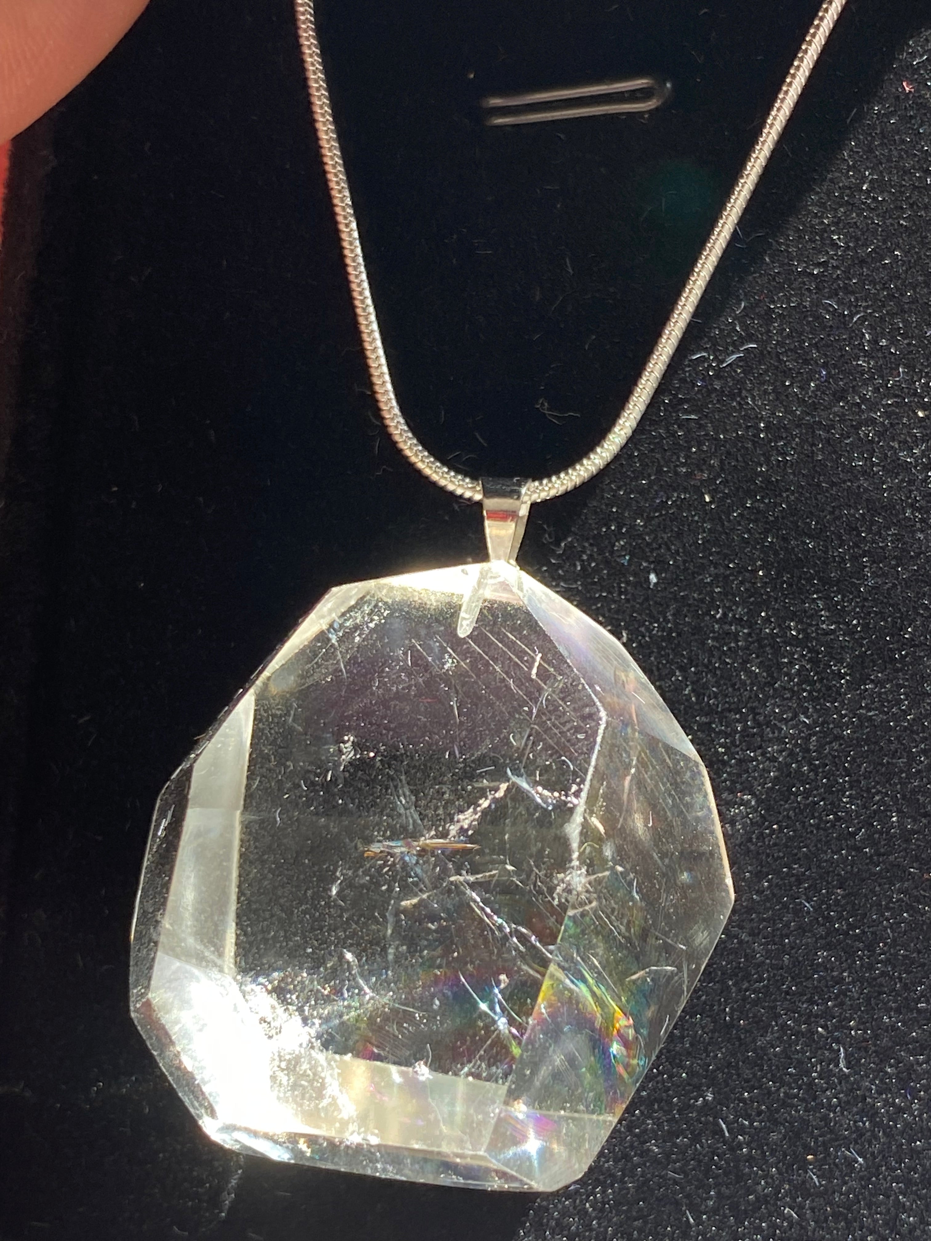 Clear quartz crystal grade AAAA silver necklace