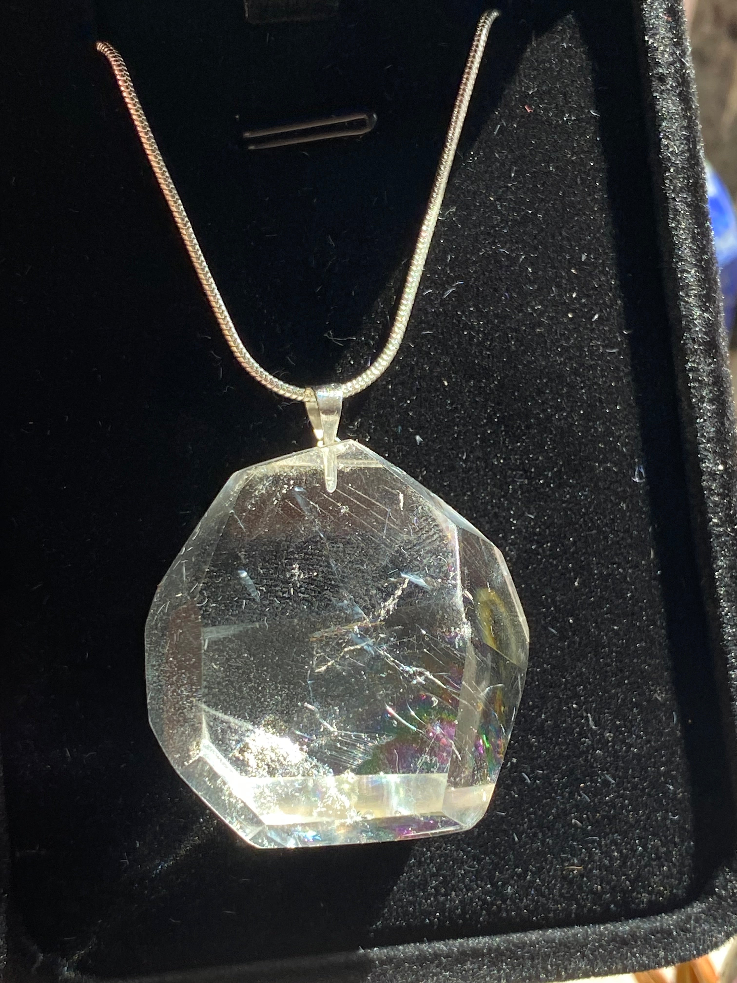 Clear quartz crystal grade AAAA silver necklace
