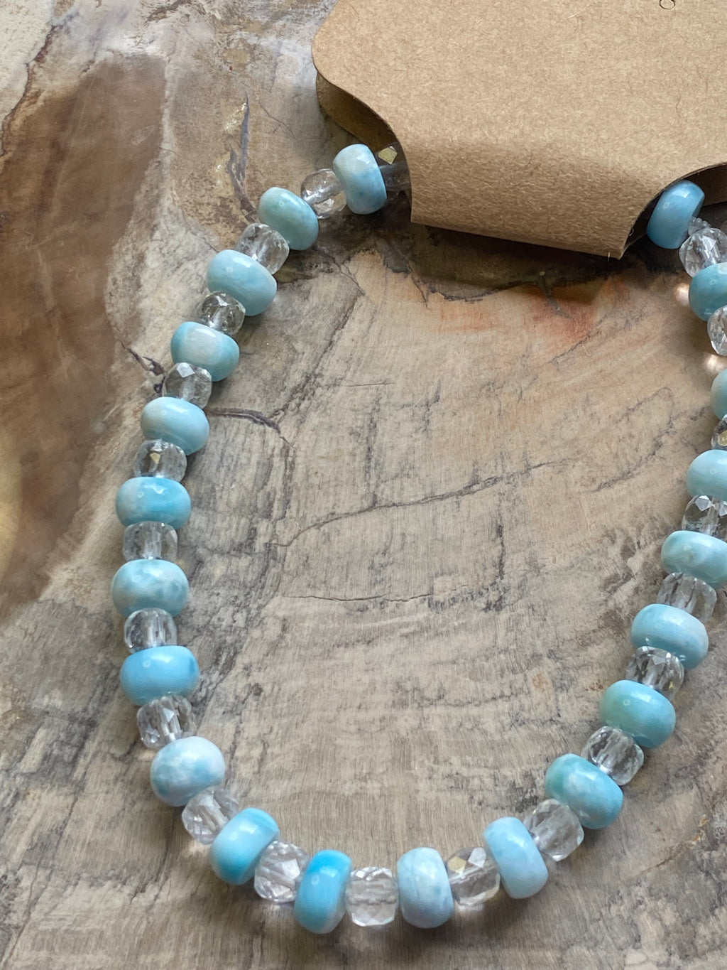 Larimar crystal with quartz crystal bracelet