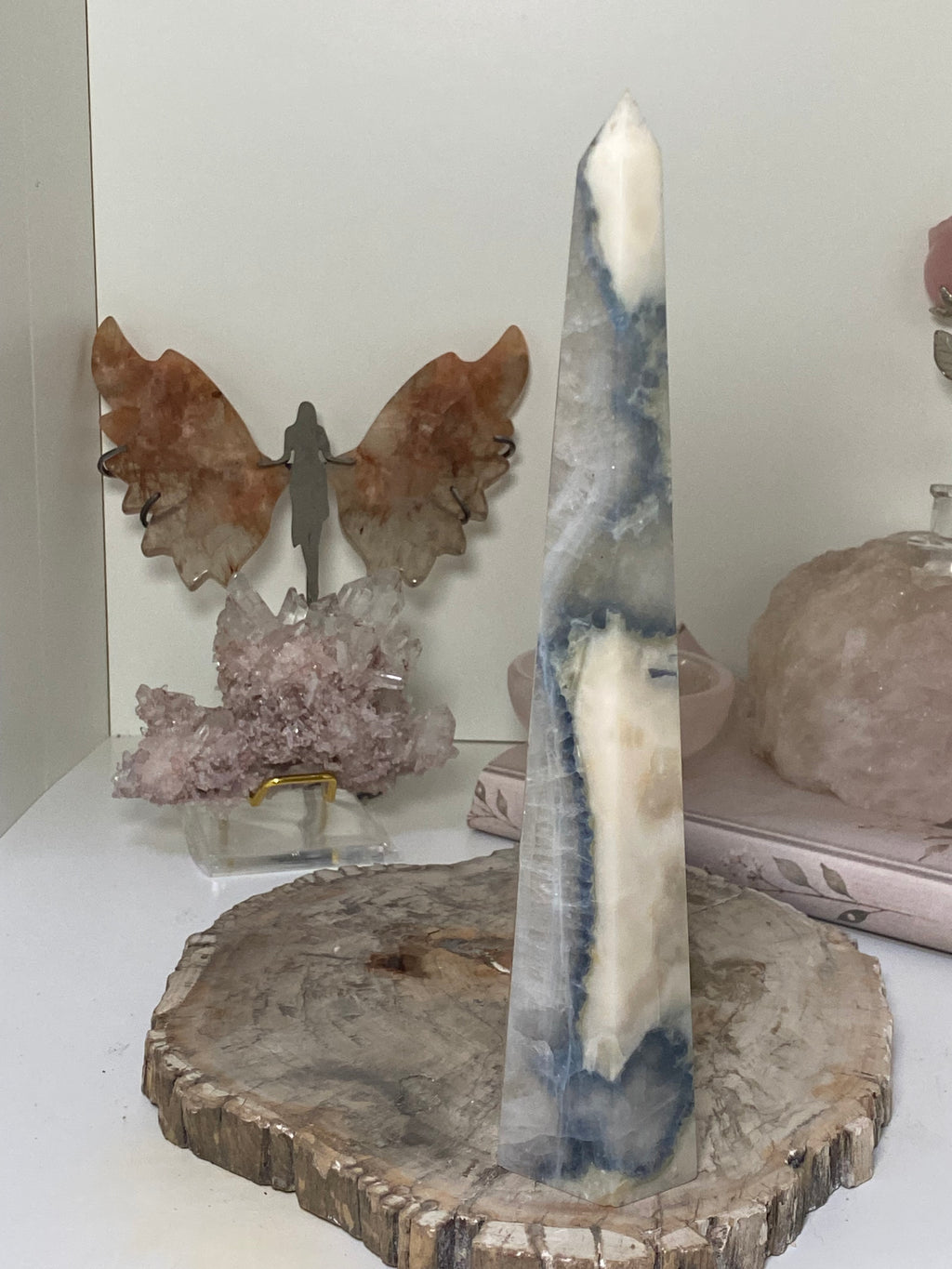 Natural  blue and white Fluorite Crystal tower