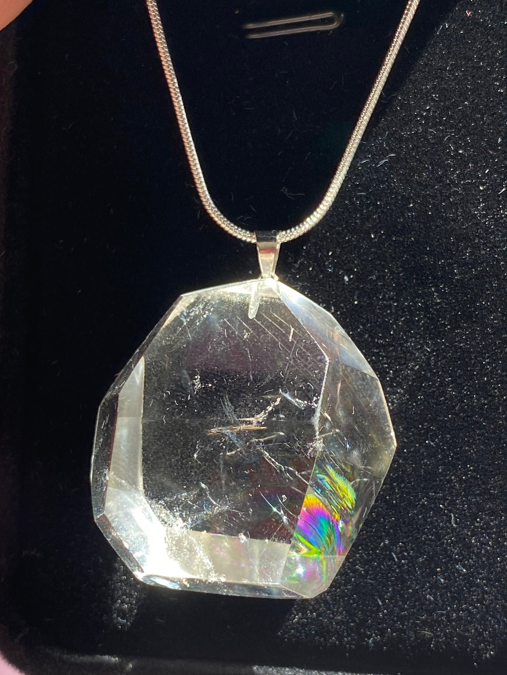 Clear quartz crystal grade AAAA silver necklace