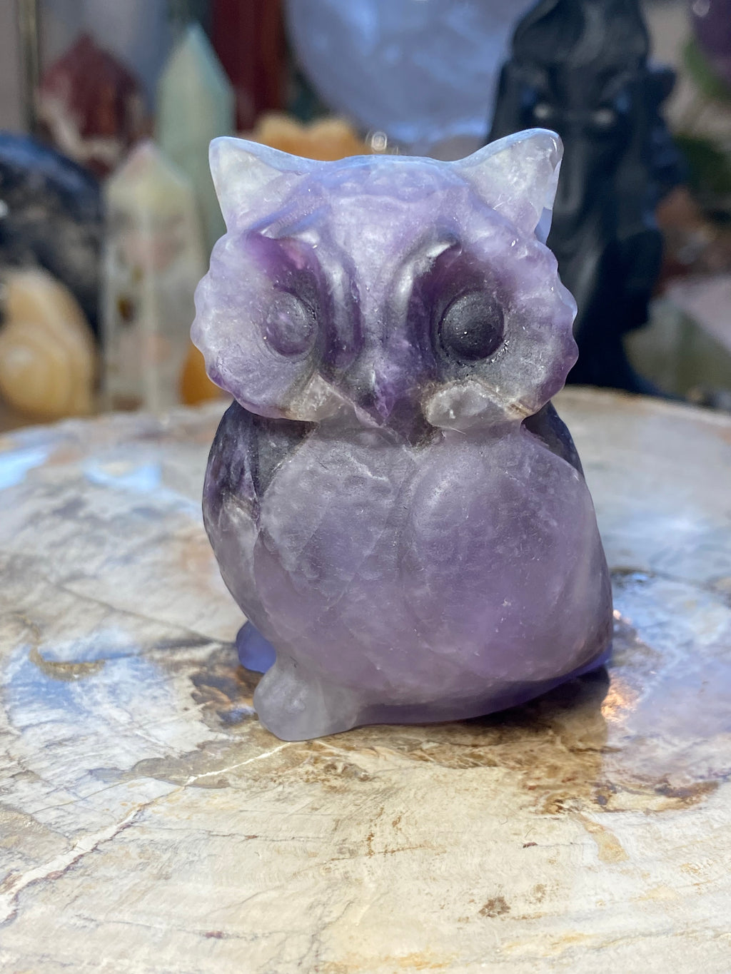 Amethyst crystal owl carving- Halloween