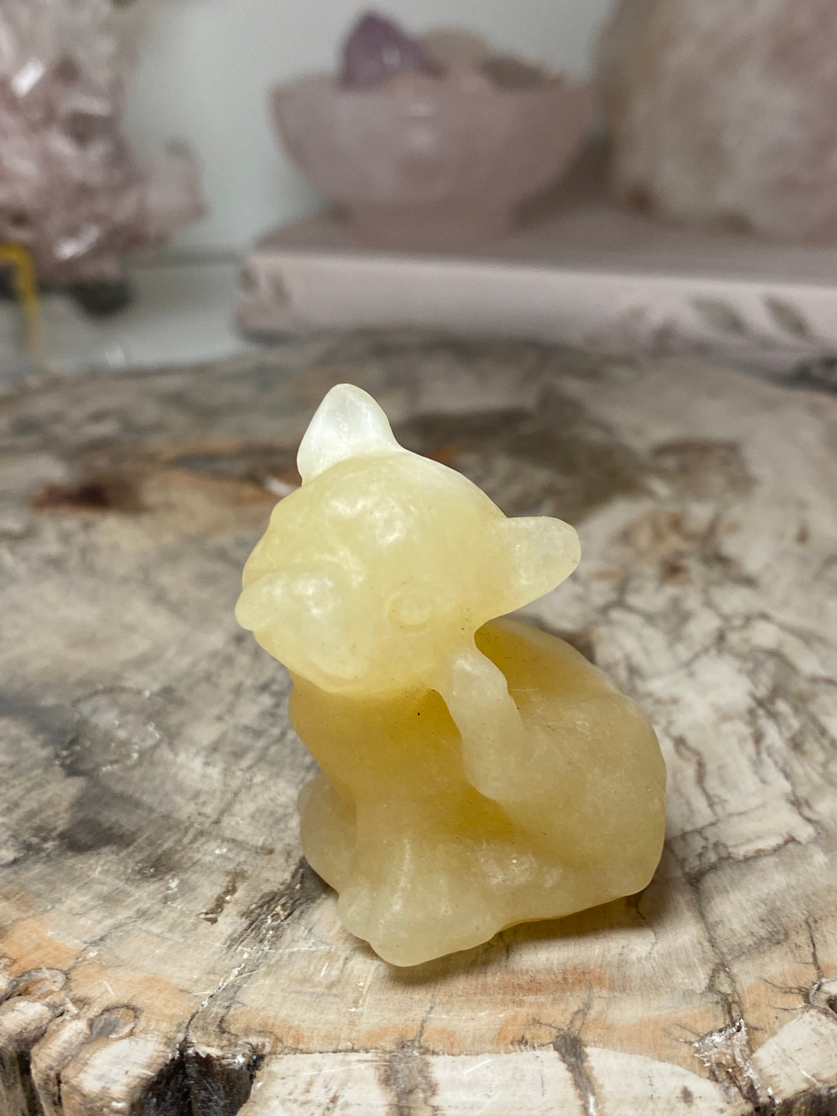Small clear quartz crystal dog carving