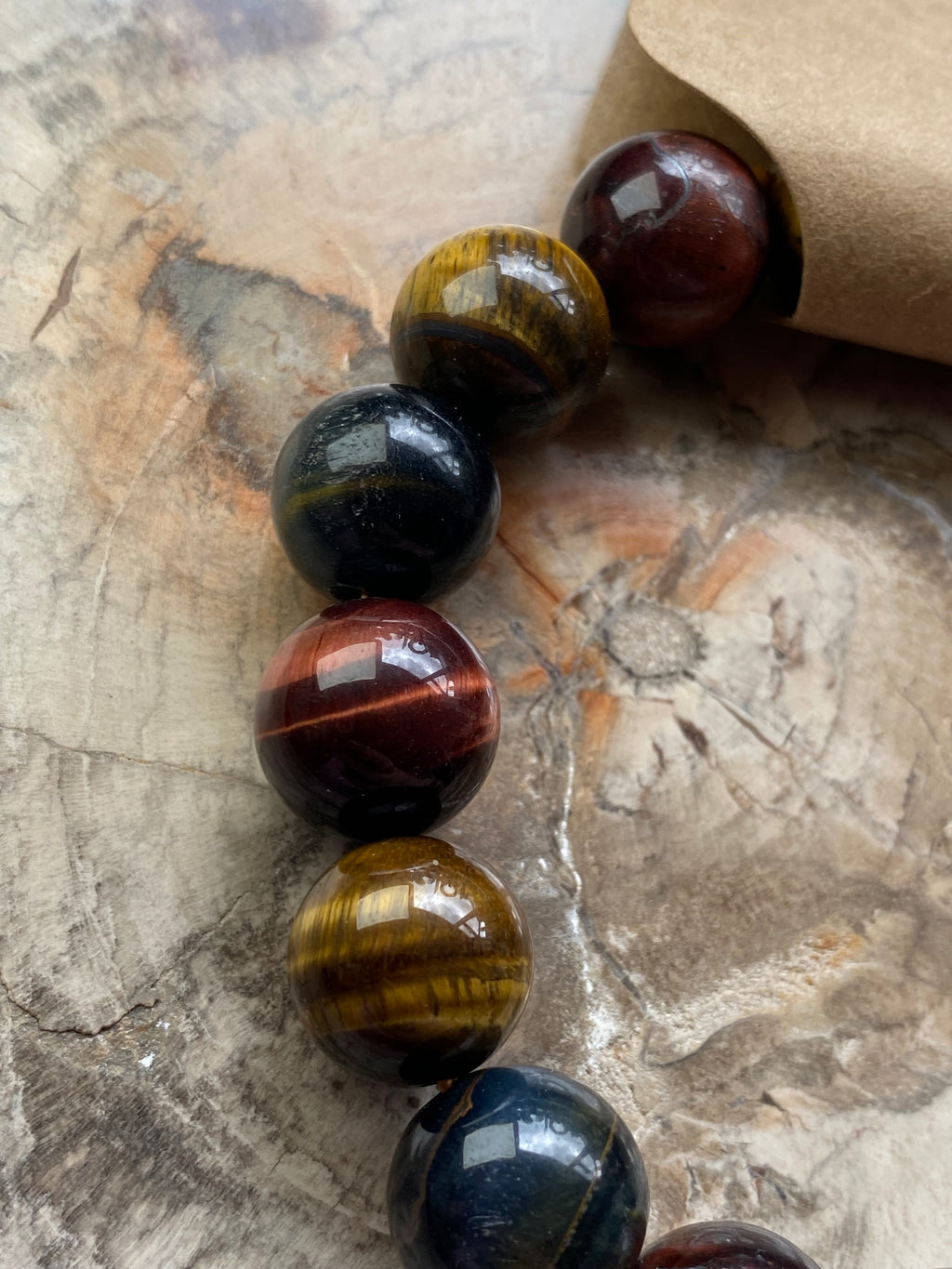 Red yellow and blue tigers eye crystal bracelet 12mm