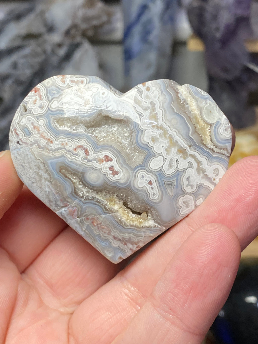 Mexican agate crystal heart with Druzy