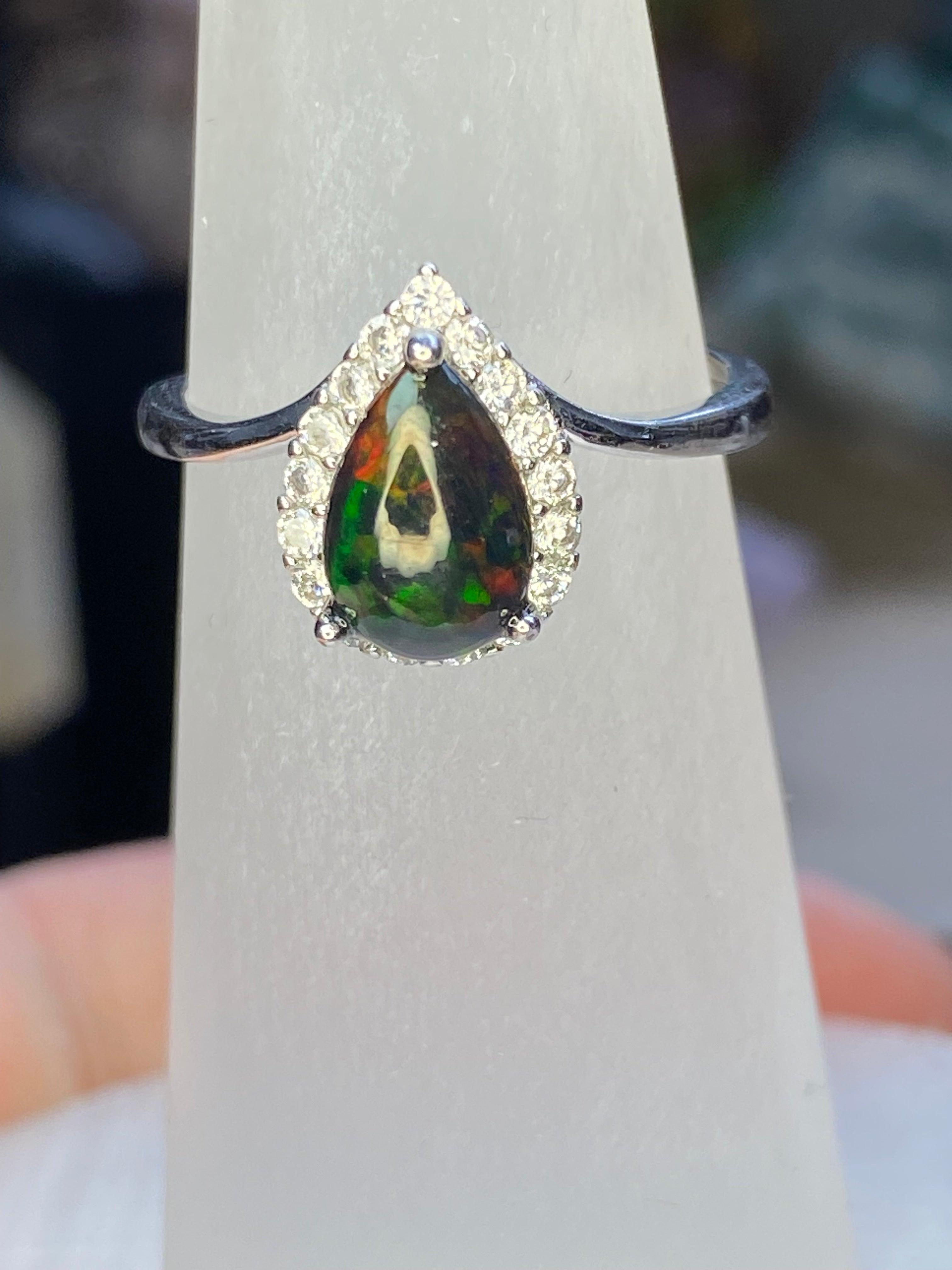 Australian Black opal silver ring ajustable dize