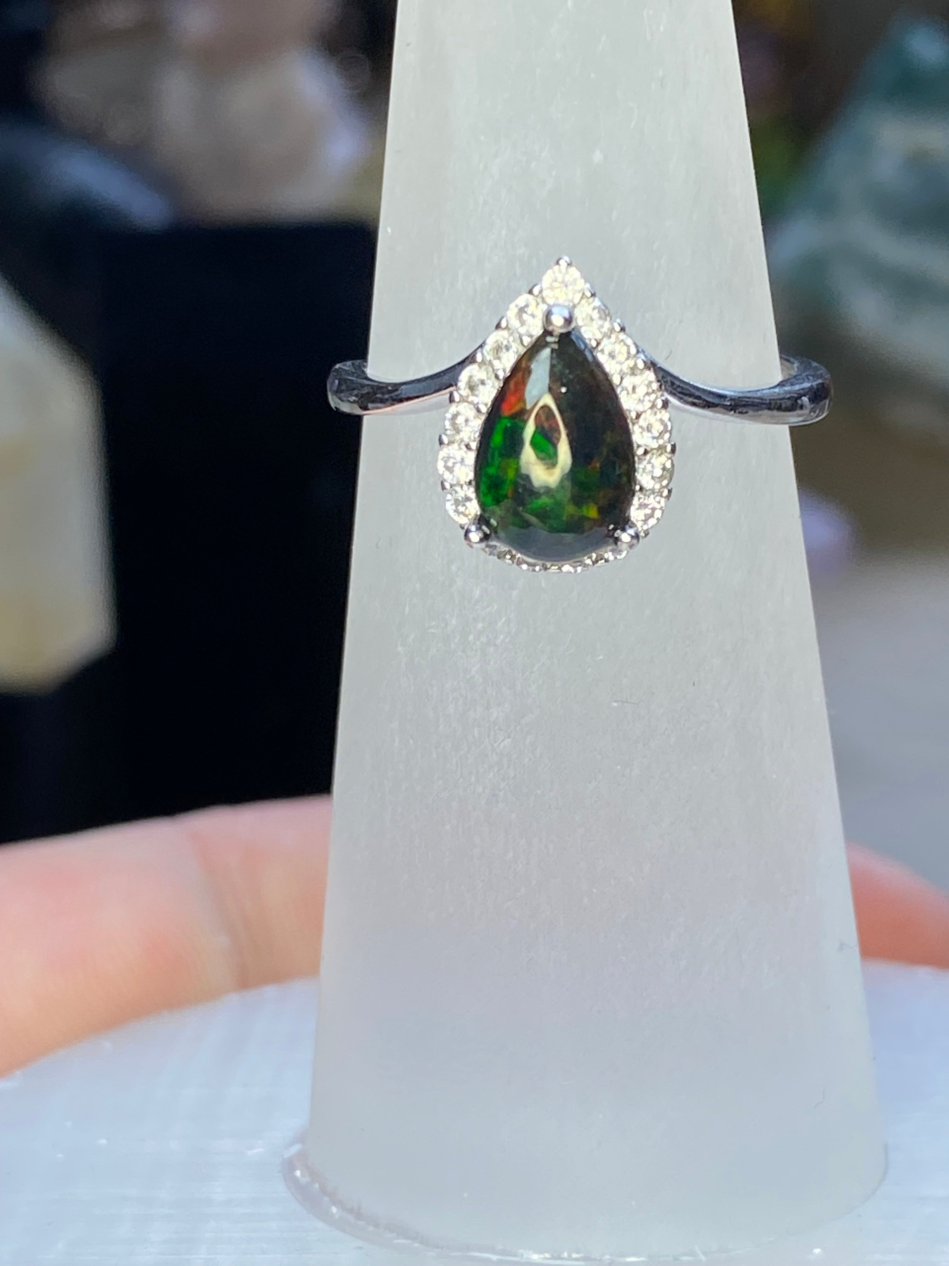 Australian Black opal silver ring ajustable dize