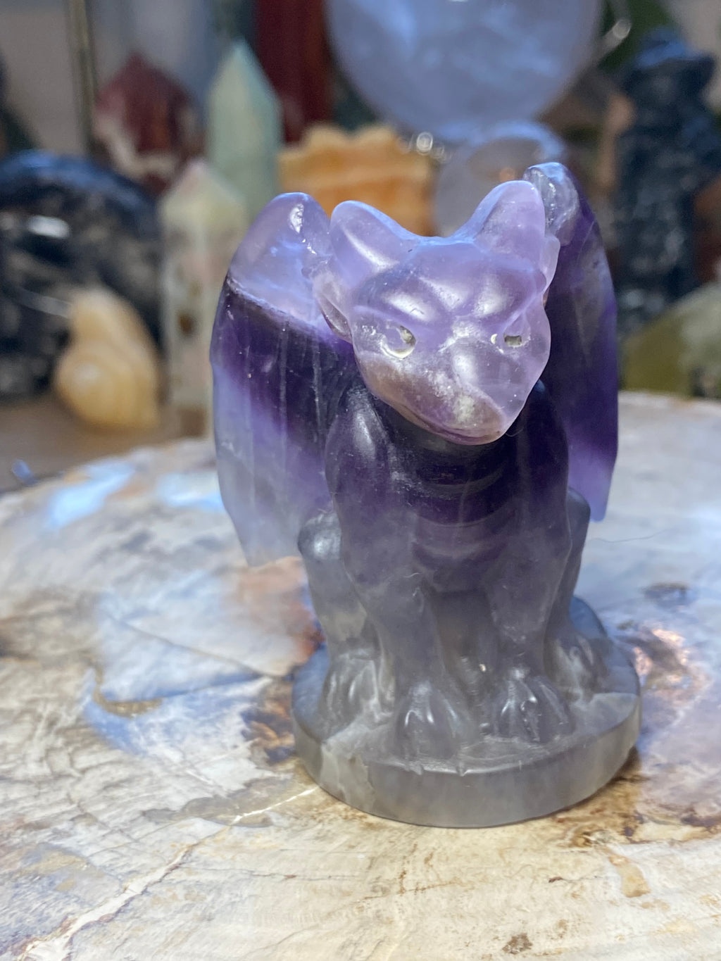 Amethyst crystal gargoyle carving  - Halloween