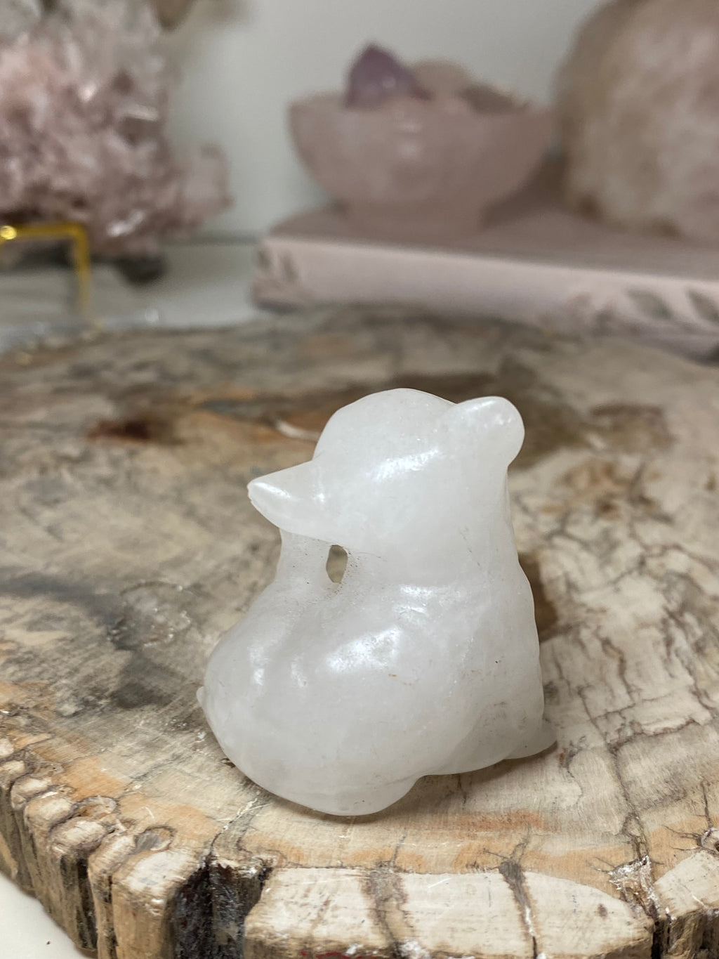 Small clear quartz crystal dog carving