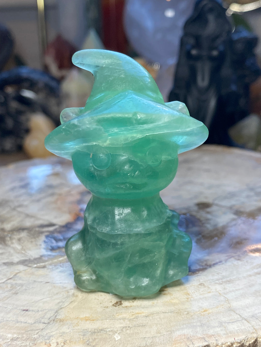 Fluorite crystal witch cat Halloween carving