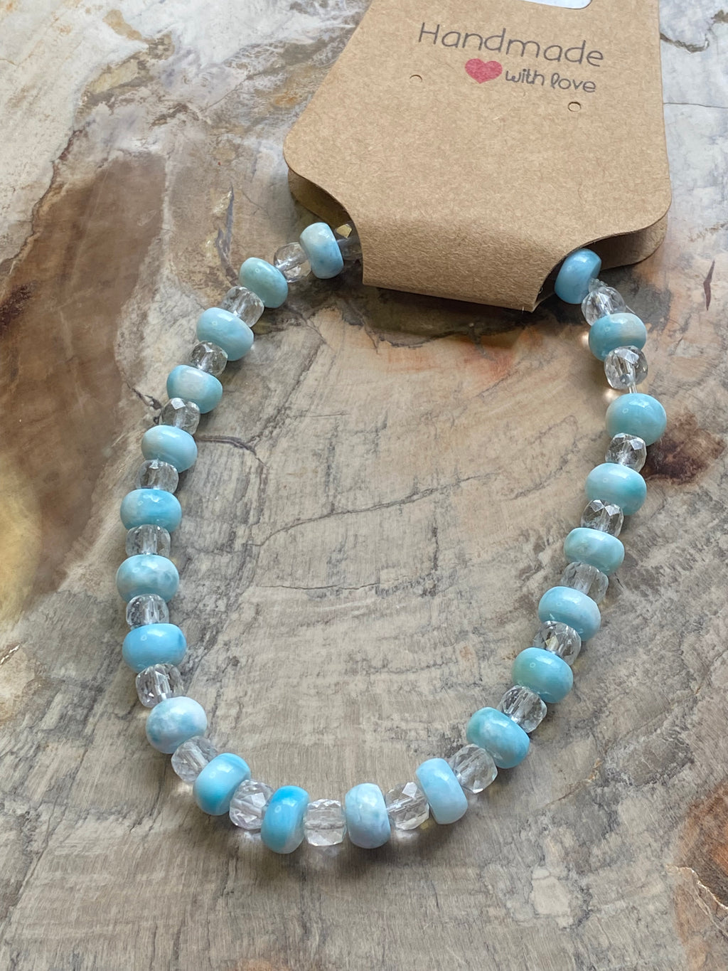 Larimar crystal with quartz crystal bracelet