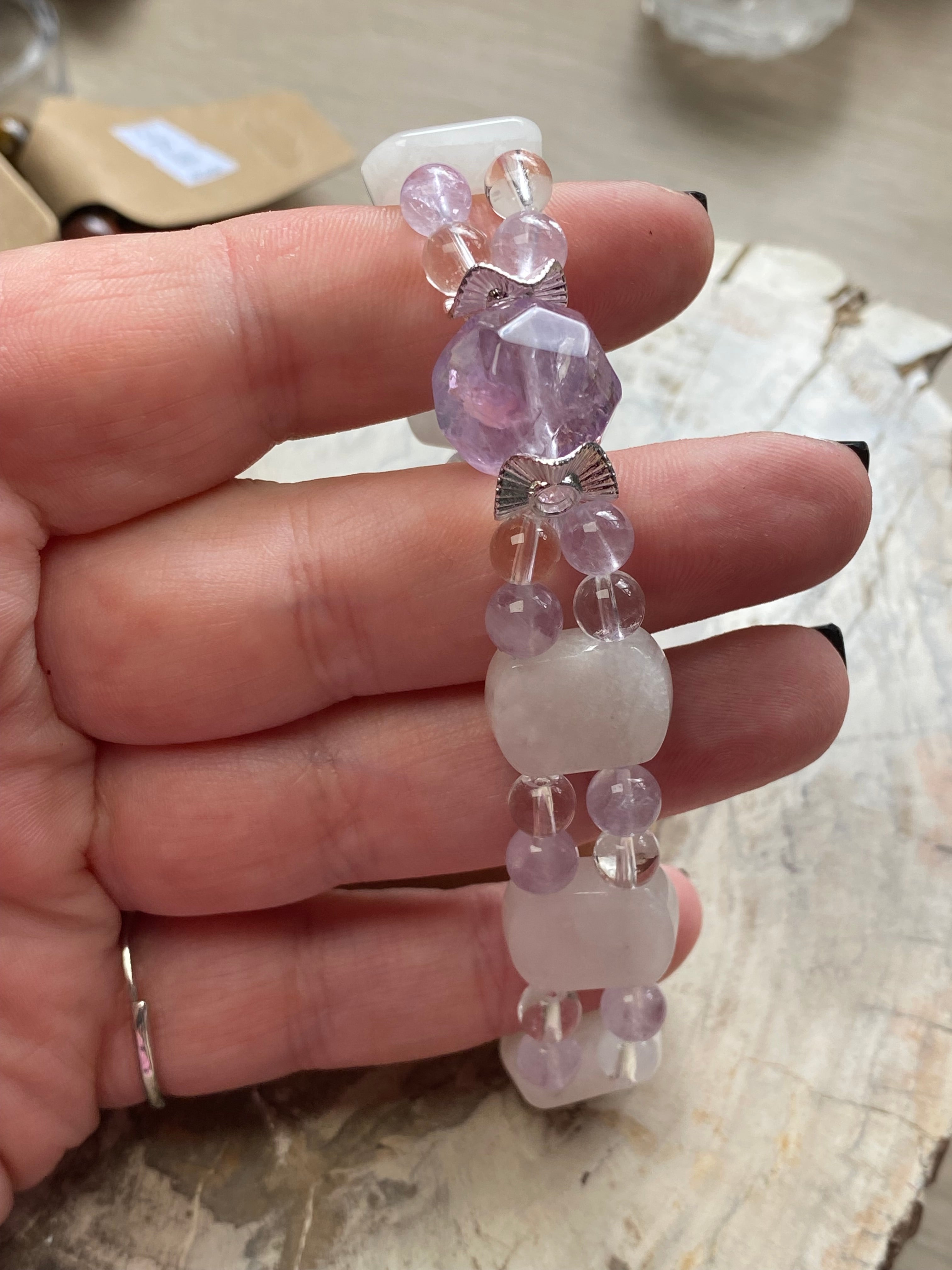 Amethyst with clear quartz crystal bracelet