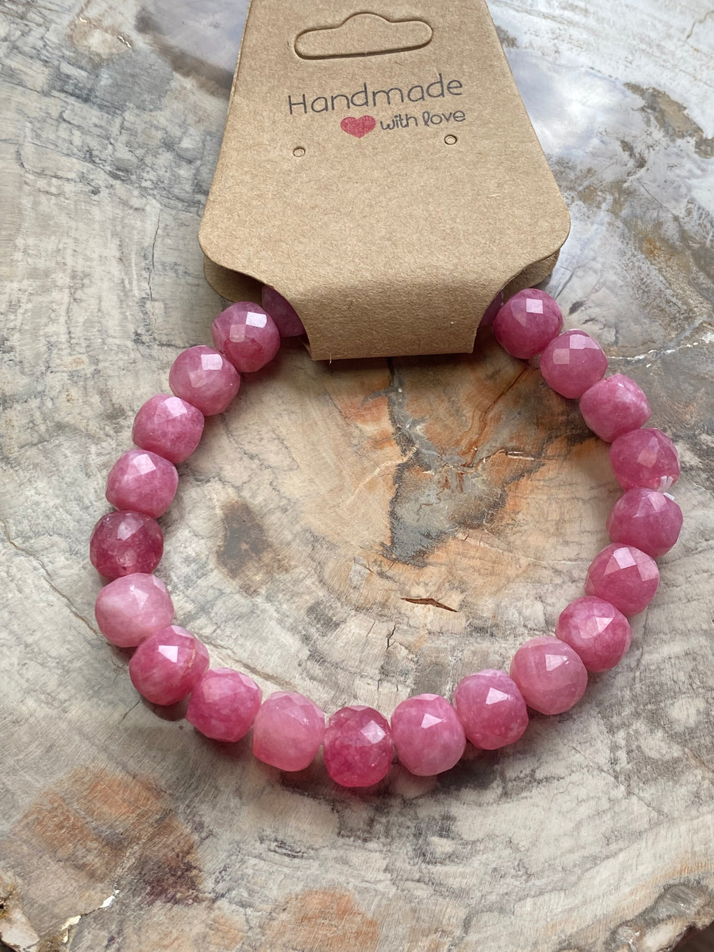 Pink Tourmaline crystal bracelet 7.5mm