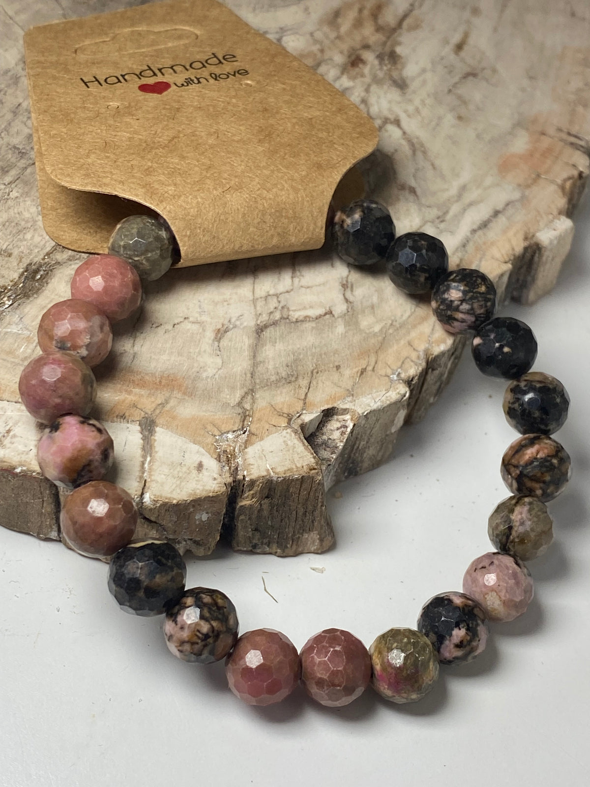 Faceted Rhodanite crystal bracelet