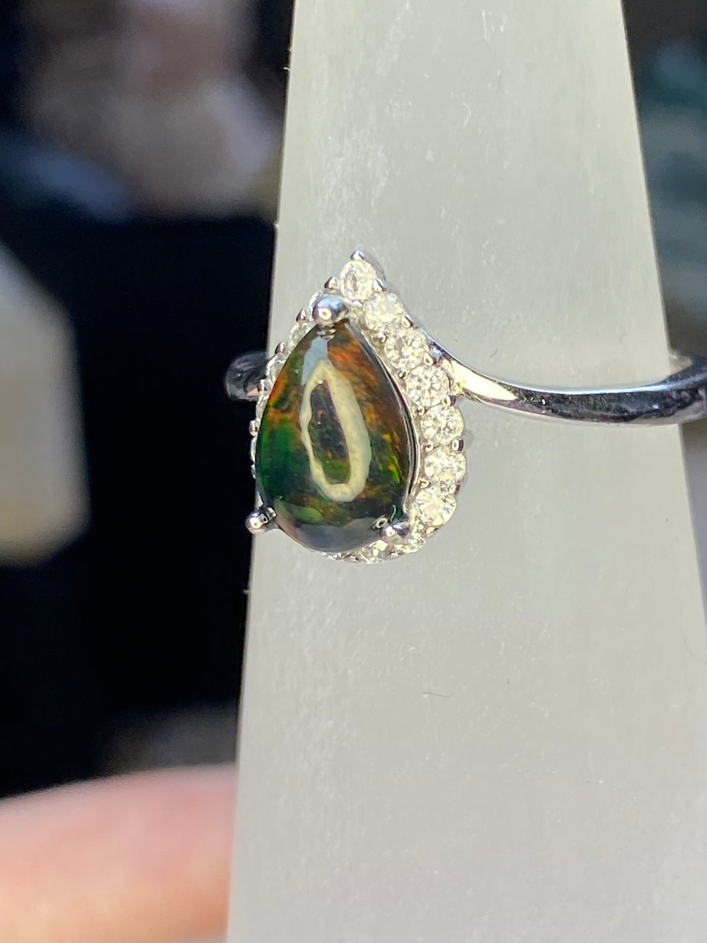 Australian Black opal silver ring ajustable dize