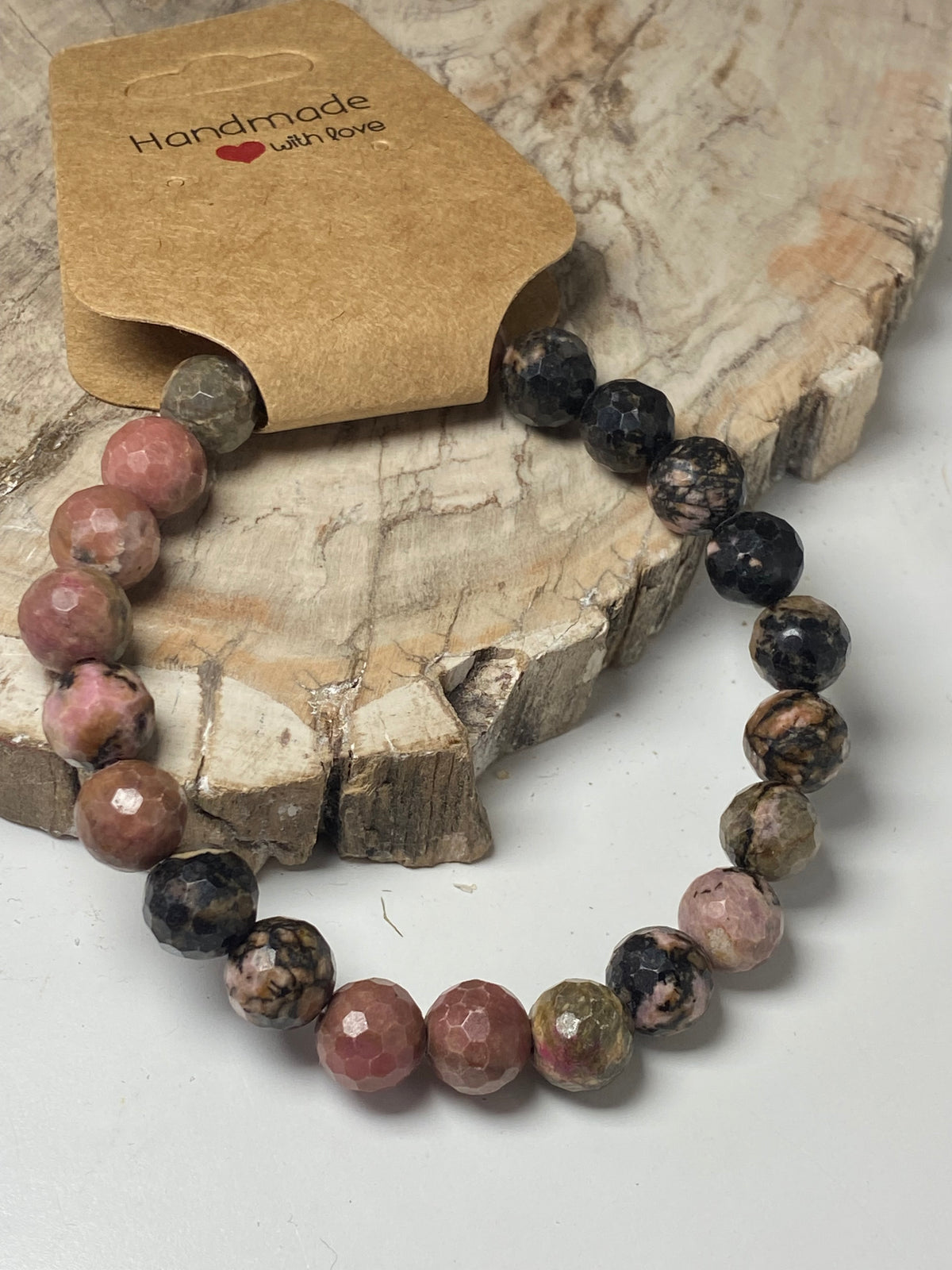 Faceted Rhodanite crystal bracelet