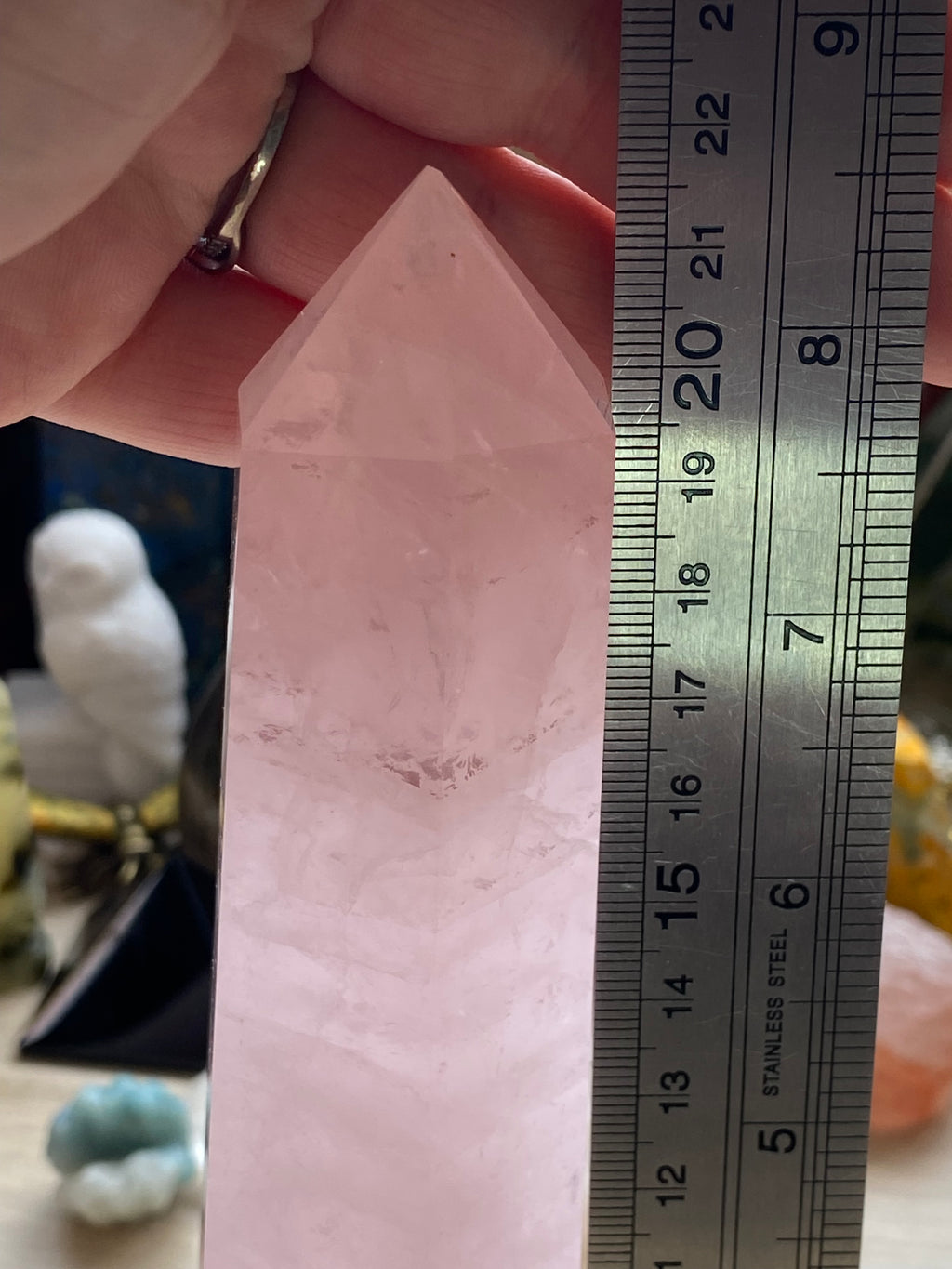 Imperfect rose quartz crystal tower 21.5cm