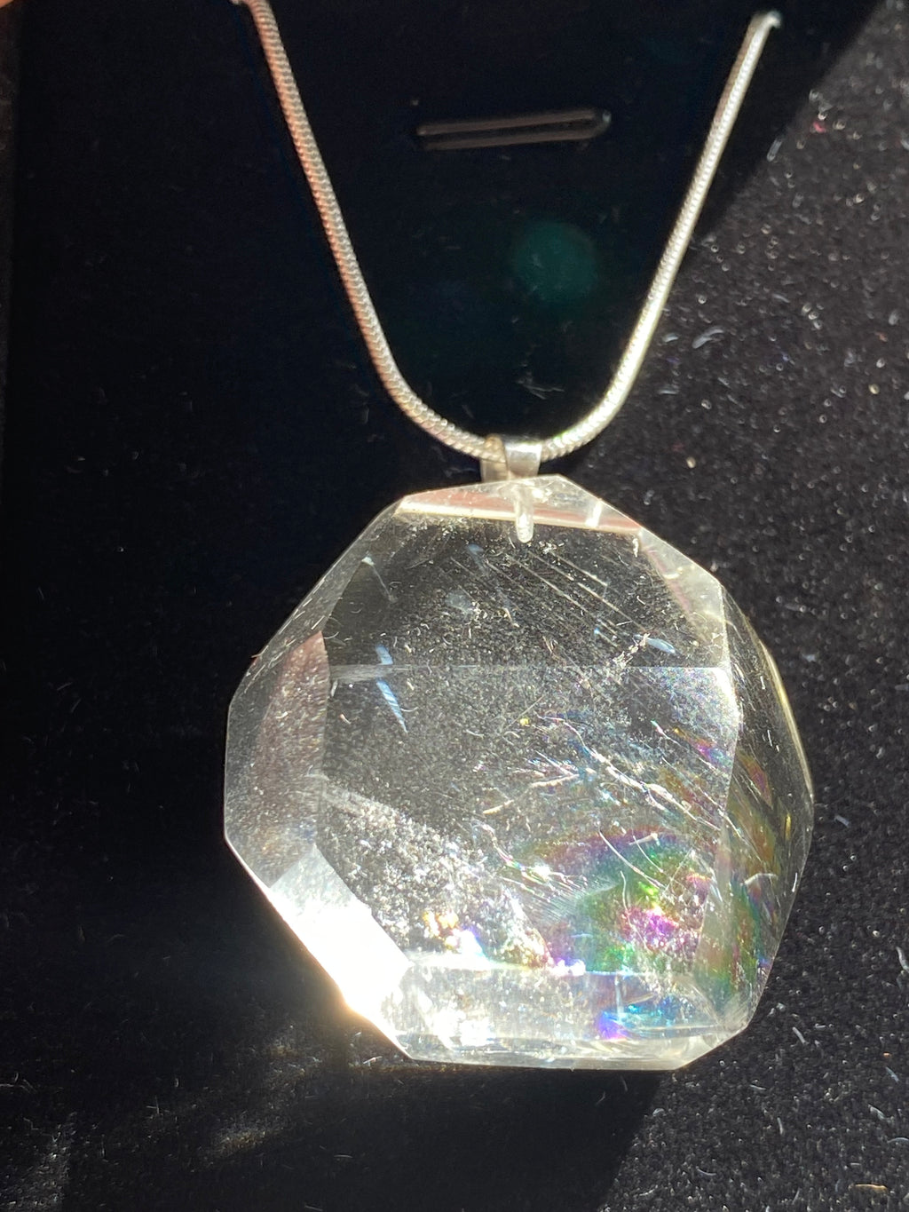 Clear quartz crystal grade AAAA silver necklace