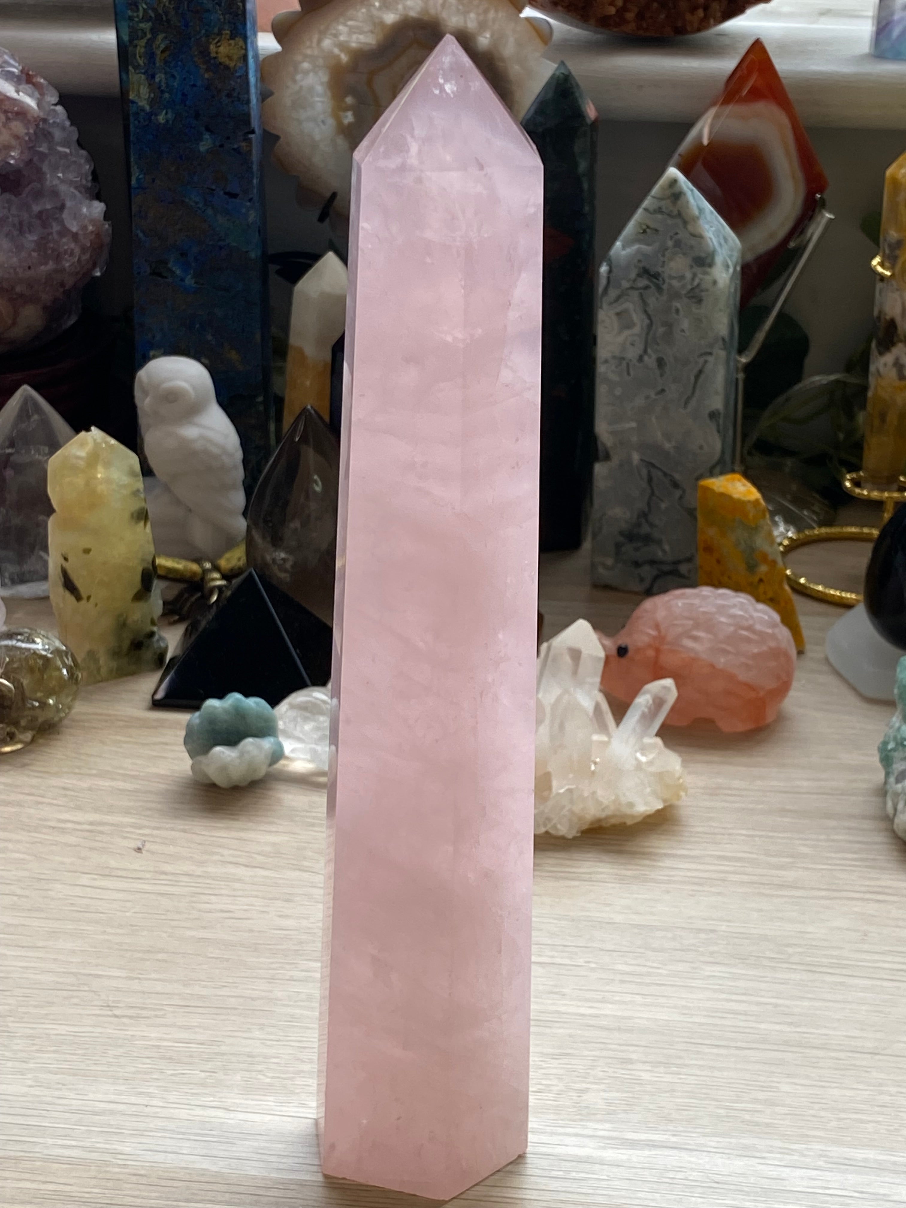 Imperfect rose quartz crystal tower 21.5cm
