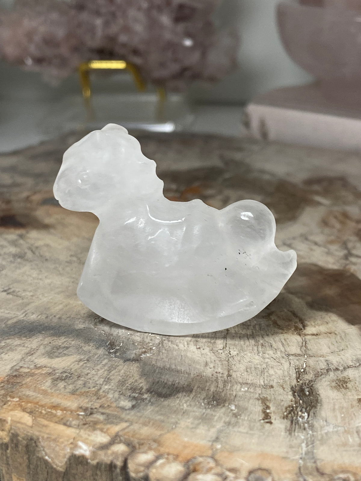 Clear quartz crystal small rocking horse carving