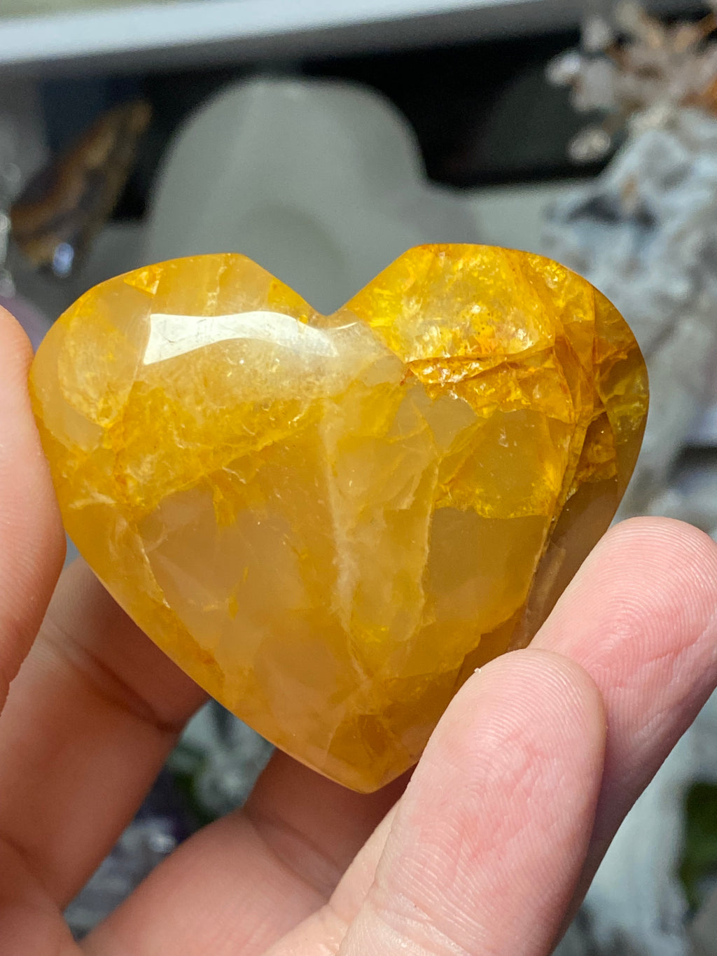 Golden healer crystal heart carving