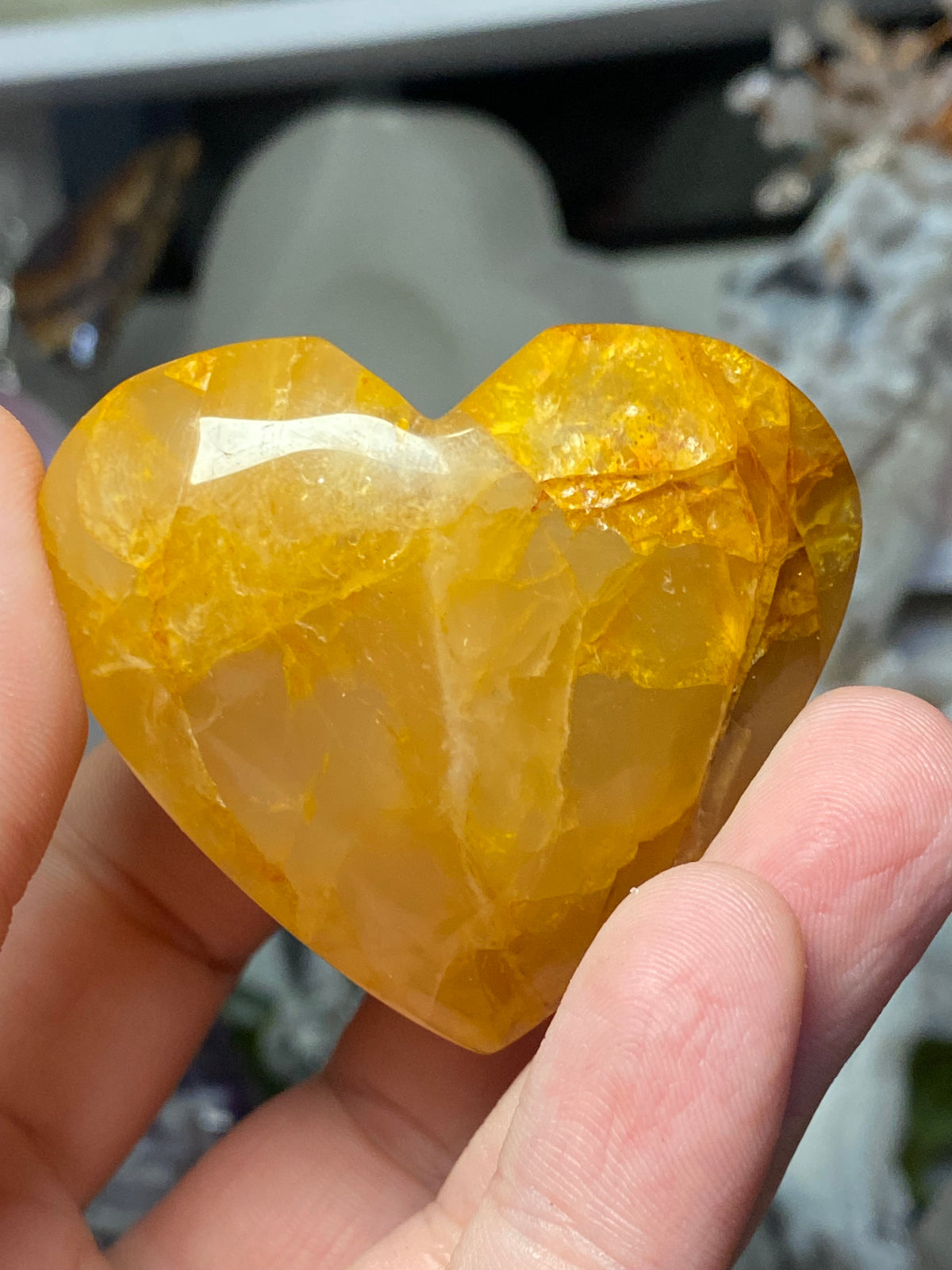 Golden healer crystal heart carving
