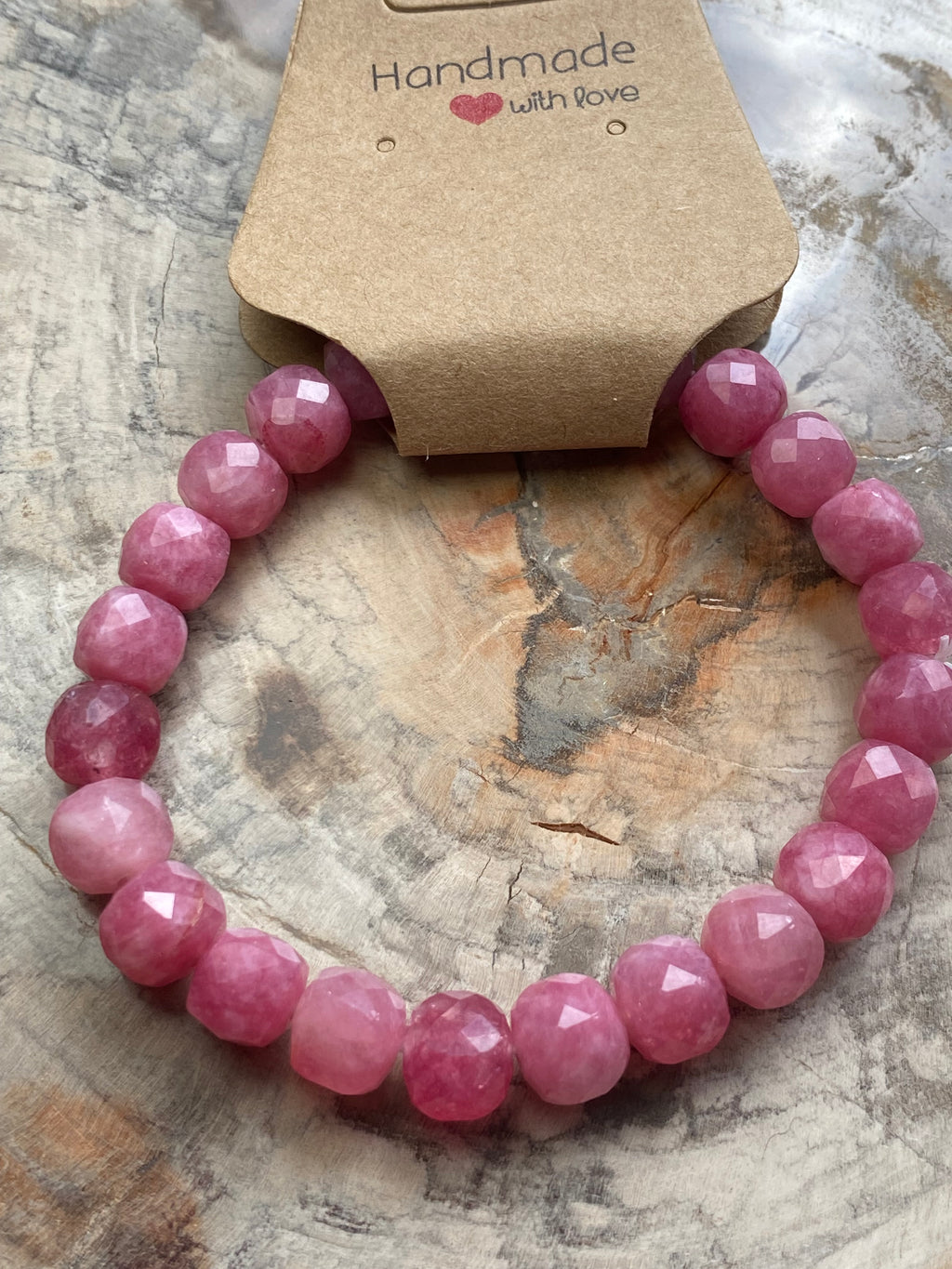 Pink Tourmaline crystal bracelet 7.5mm