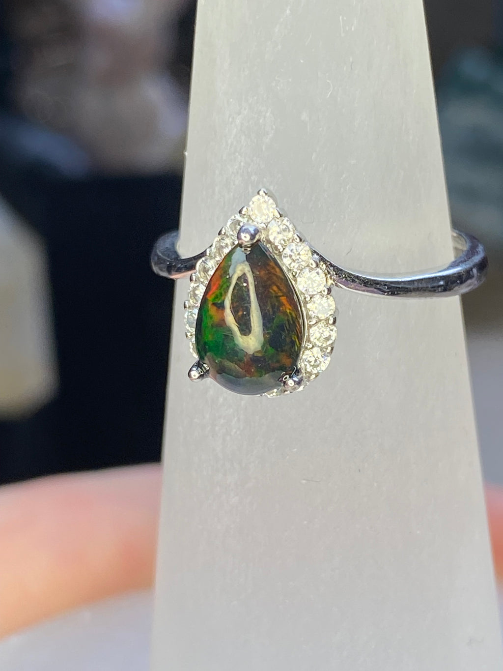 Australian Black opal silver ring ajustable dize