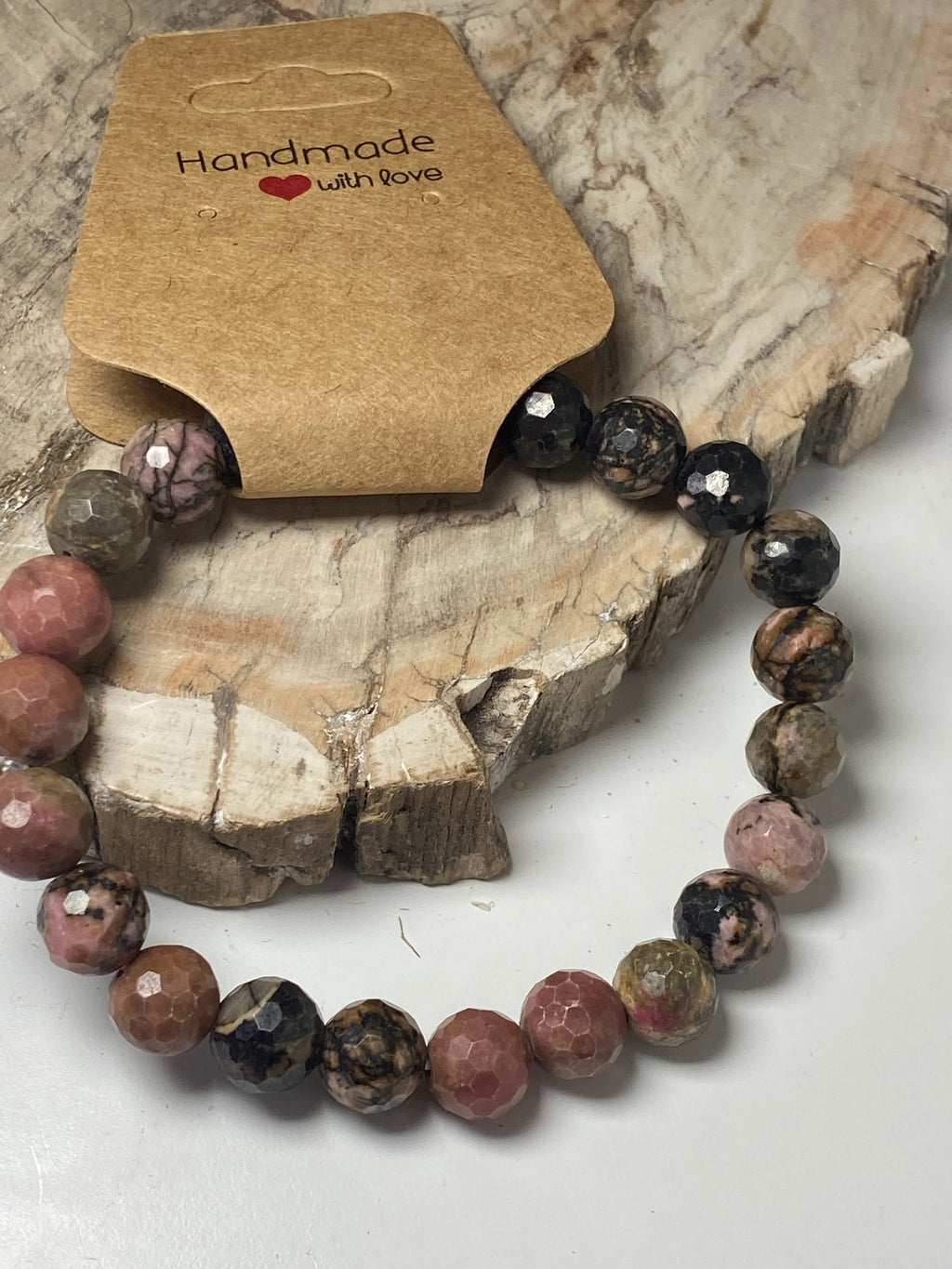 Faceted Rhodanite crystal bracelet