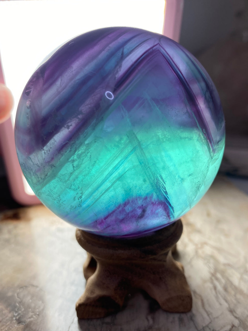 Rainbow fluorite crystal sphere