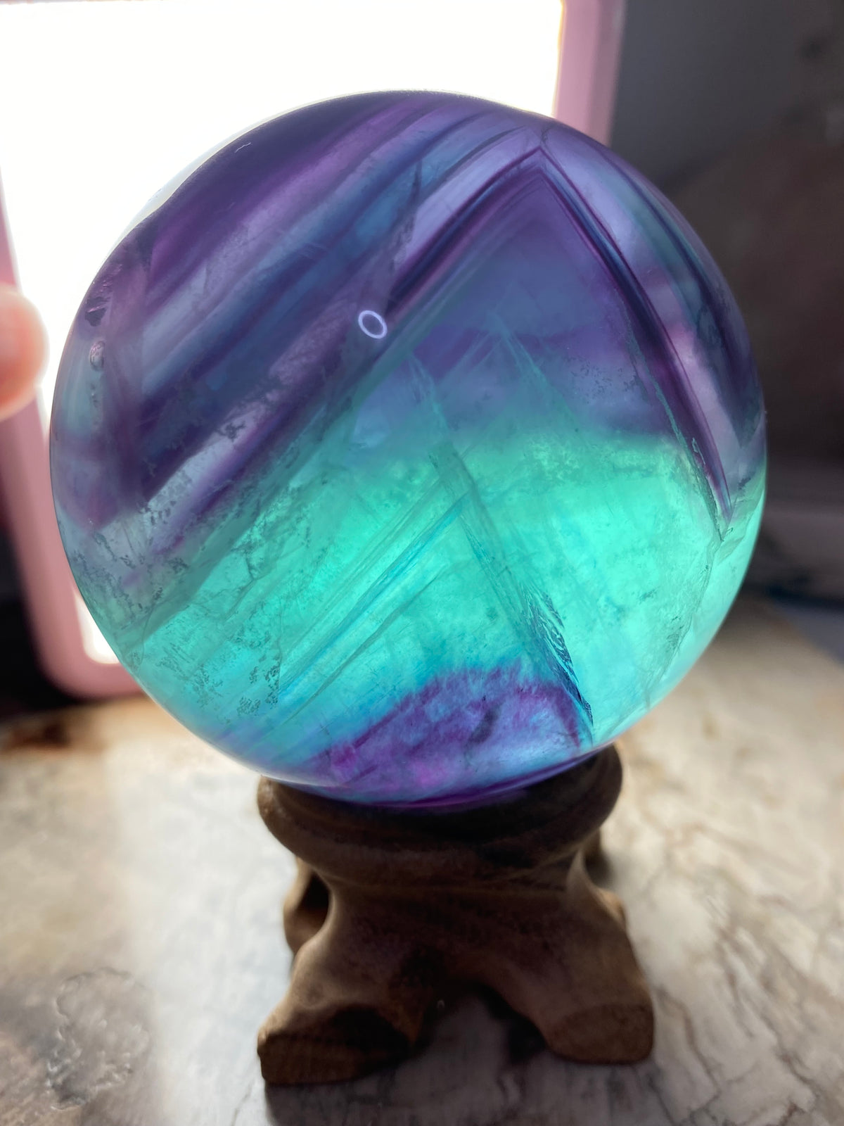 Rainbow fluorite crystal sphere