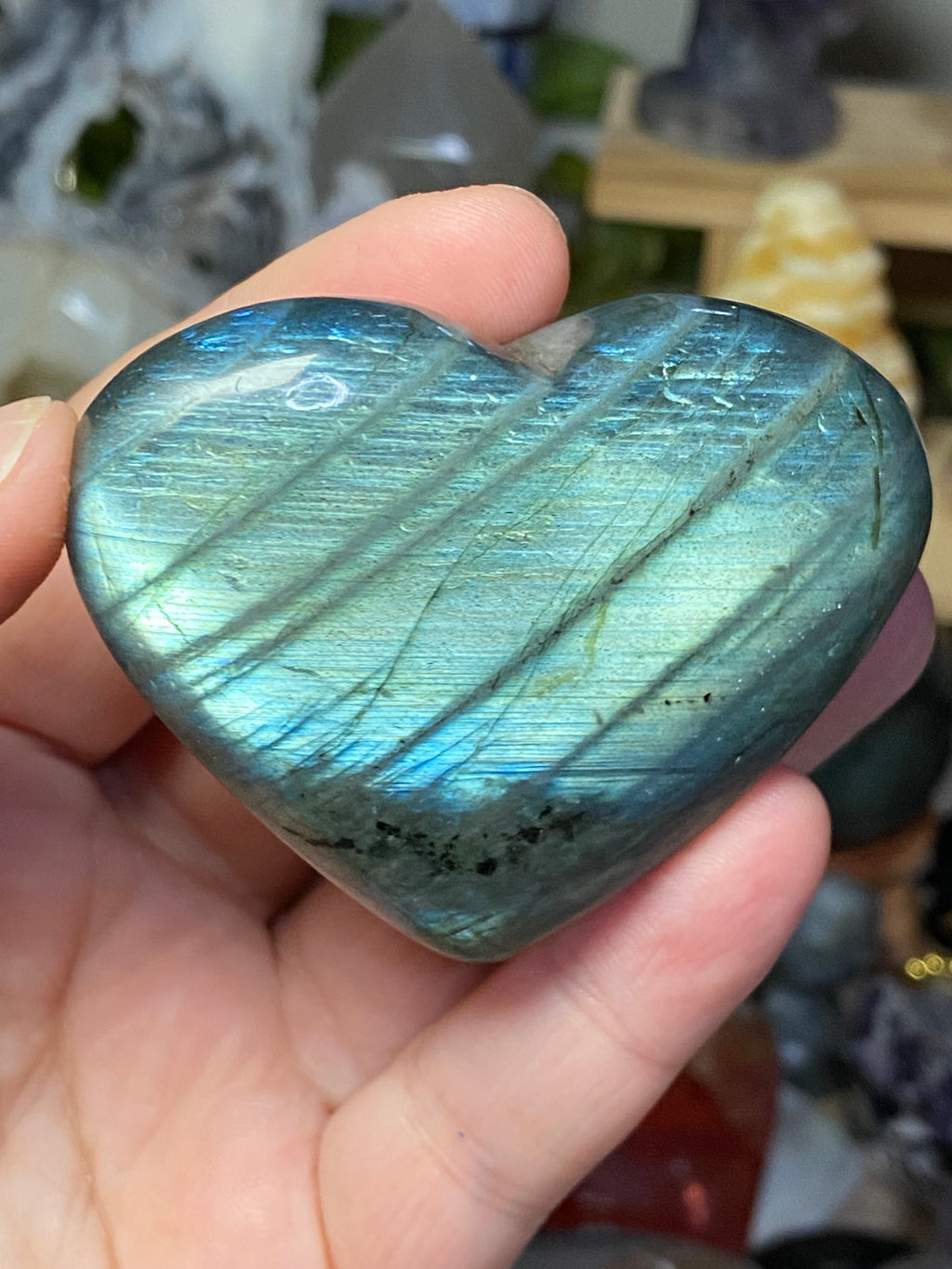 Labradorite crystal heart carving blue flash