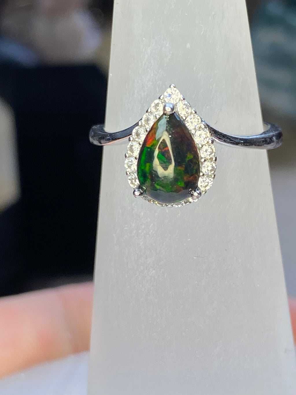 Australian Black opal silver ring ajustable dize
