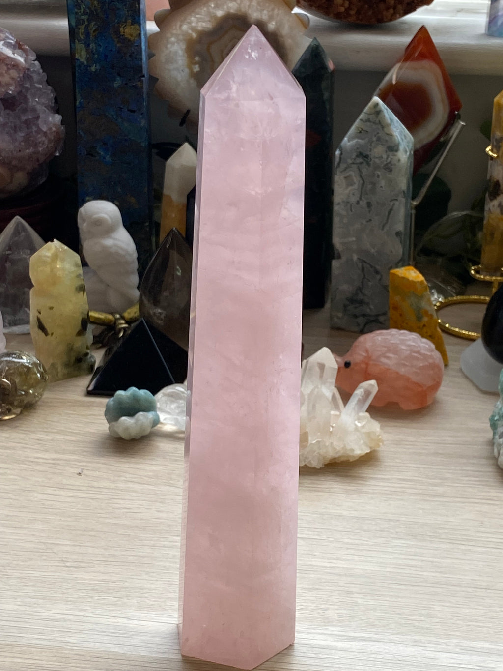 Imperfect rose quartz crystal tower 21.5cm