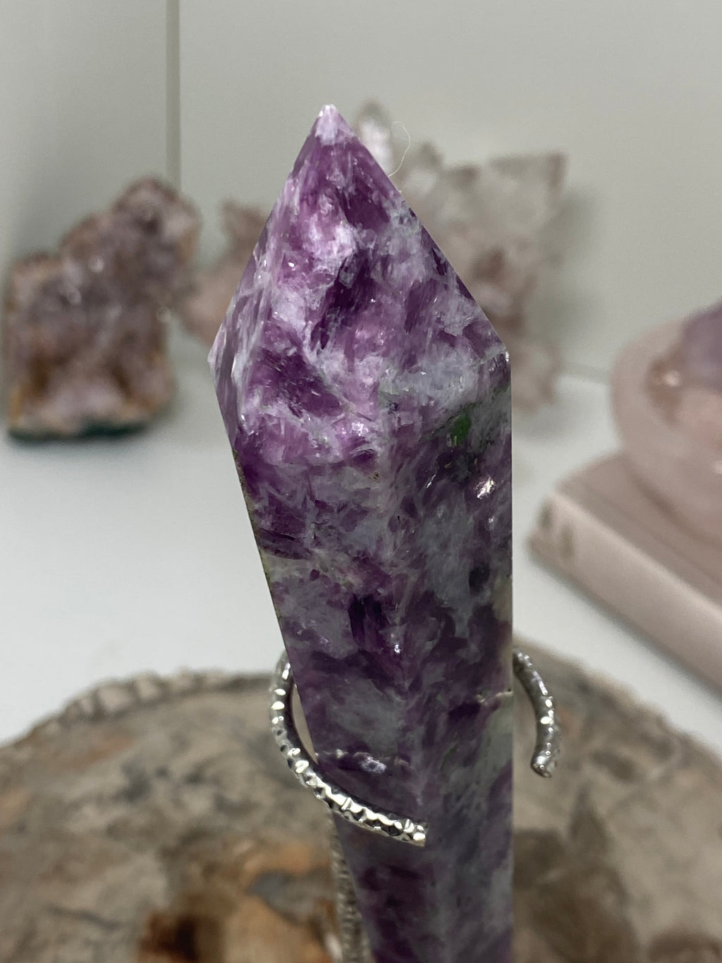Purple mica crystal wand with stand