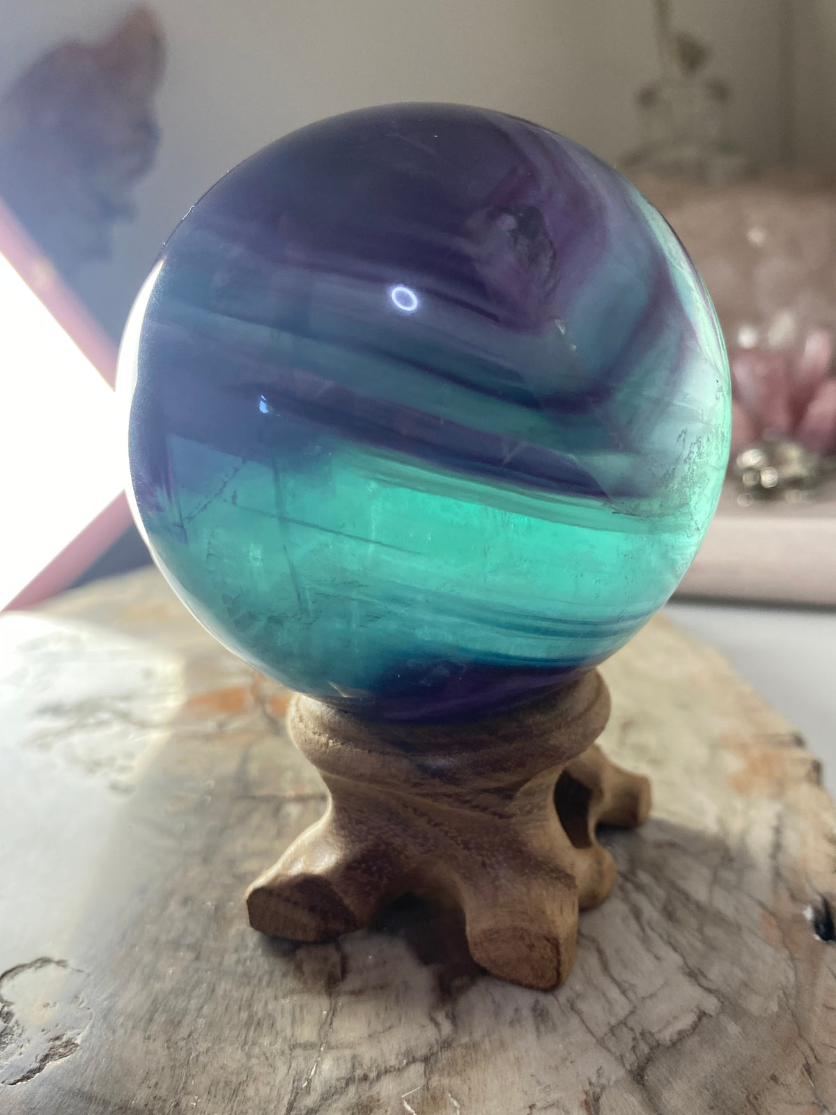 Rainbow fluorite crystal sphere
